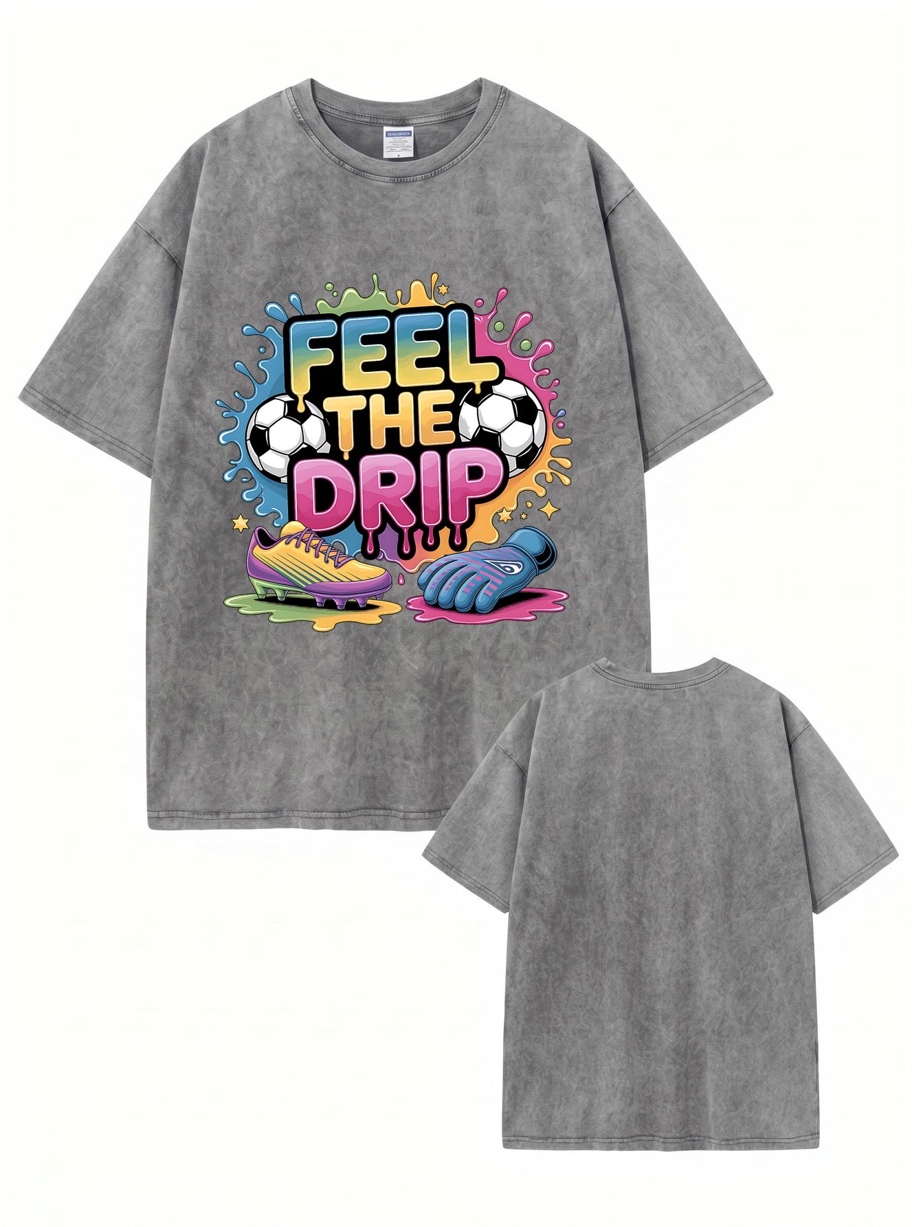 Vintage Washed Soccer 'Feel The Drip' Graphic T-Shirt