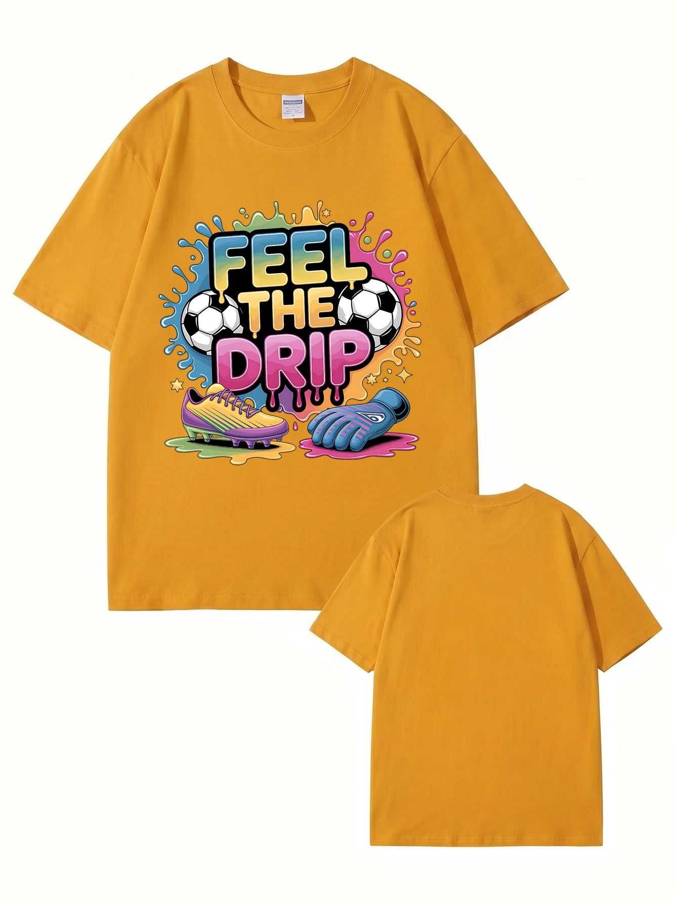 Feel The Drip Soccer Graphic Print T-Shirt, Premium 200gsm Cotton Tee