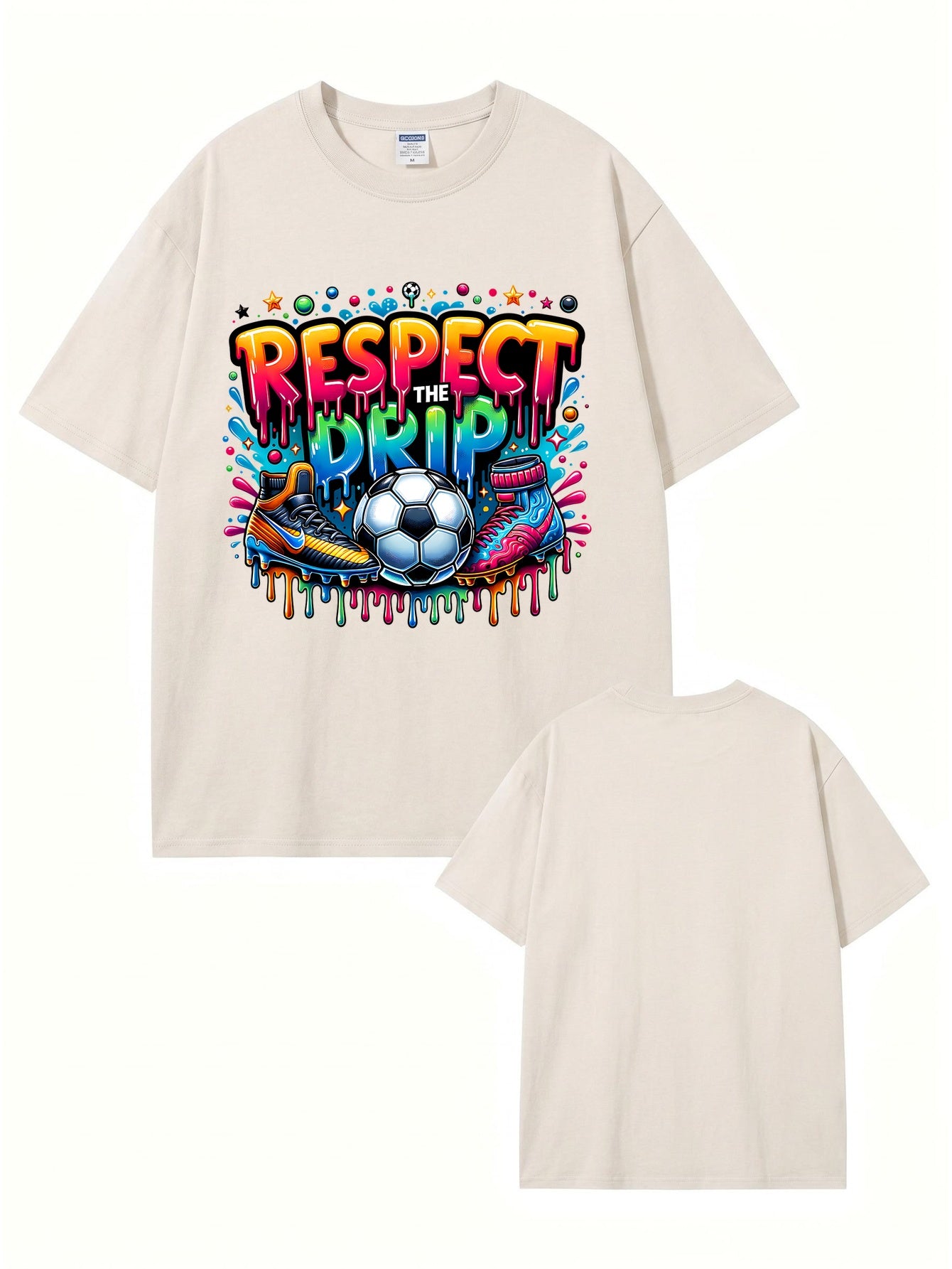 Respect The Drip Soccer Graphic Print Vintage Washed Cotton T-Shirt