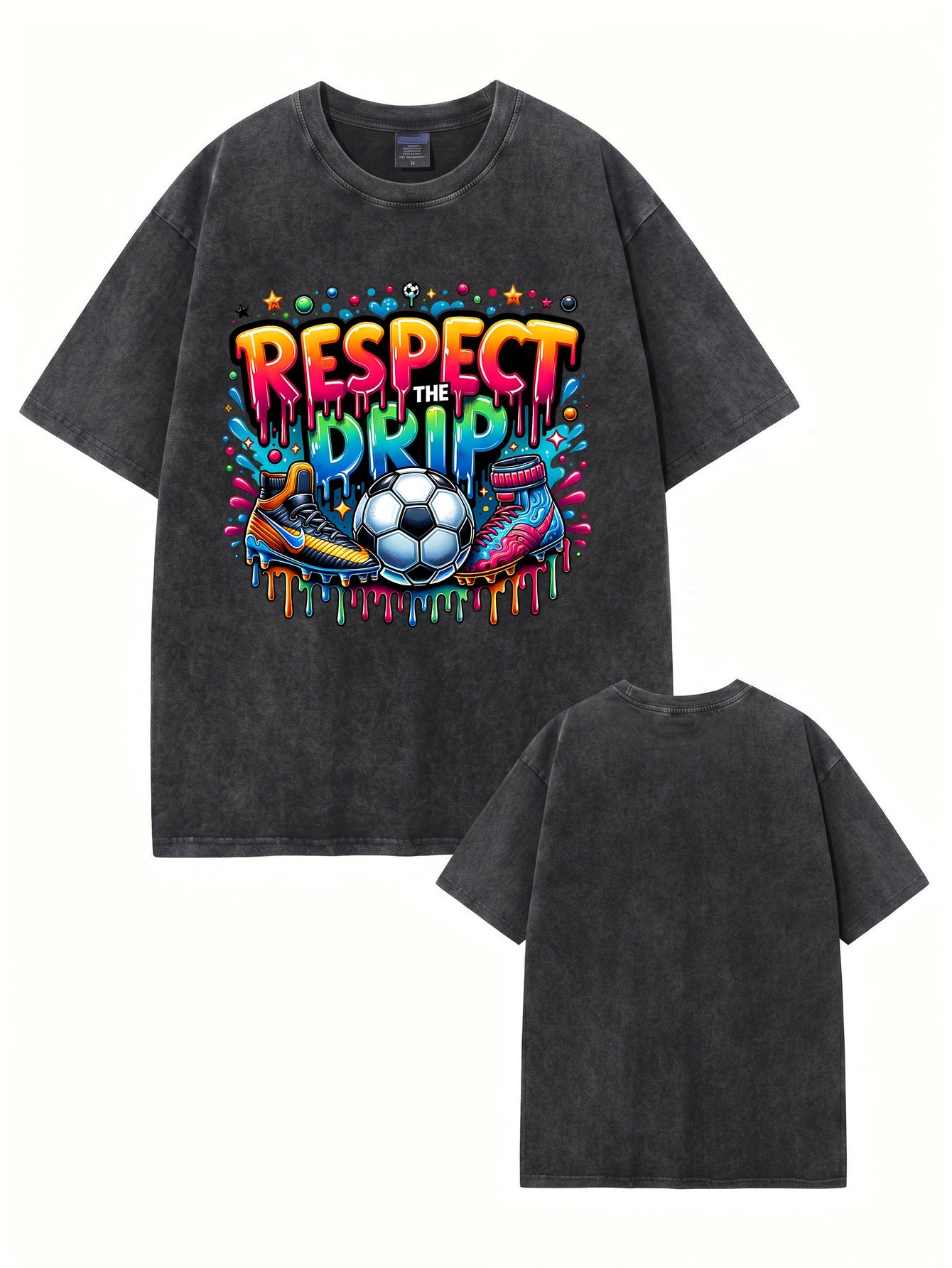 Respect The Drip Soccer Graphic Print Vintage Washed Cotton T-Shirt