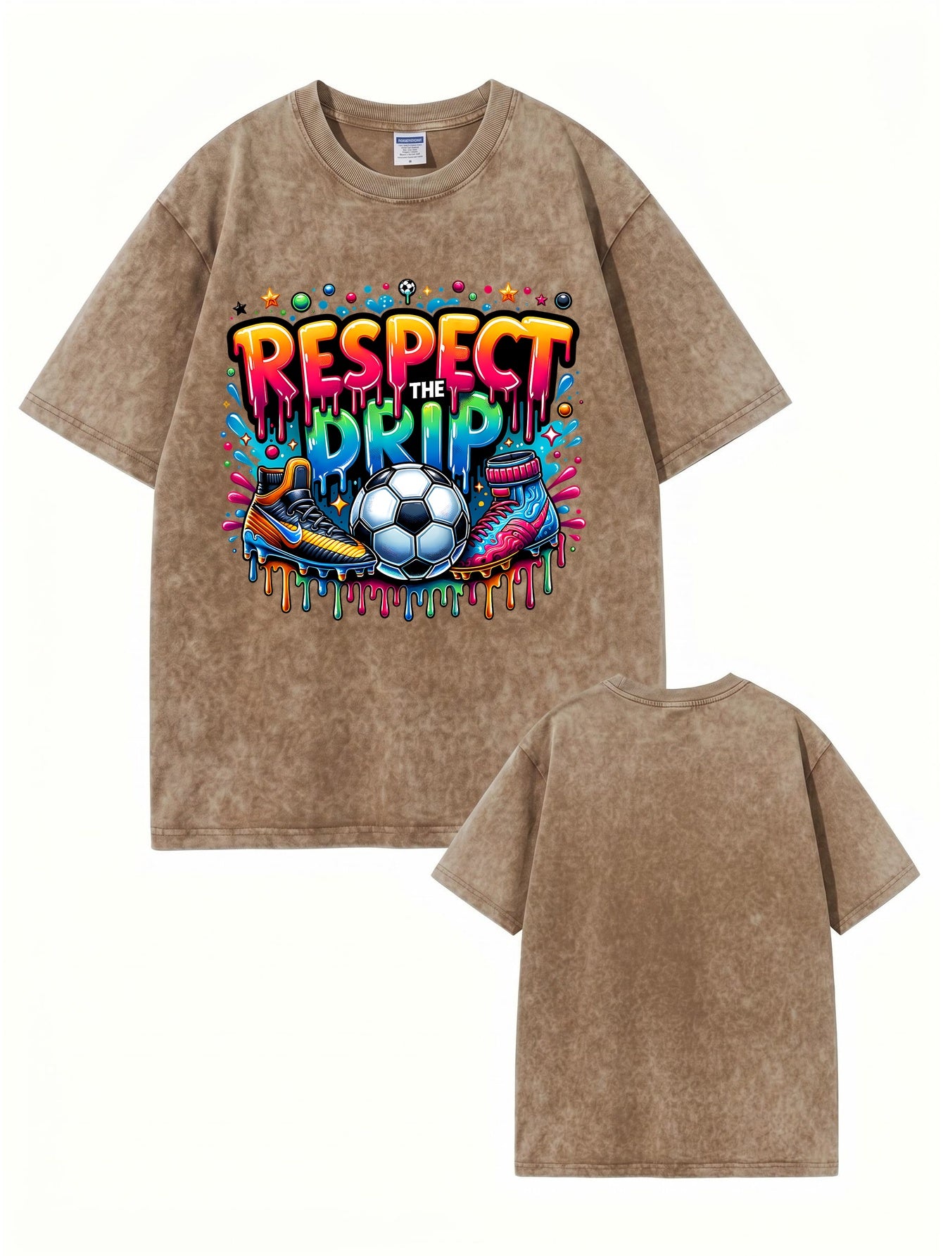 Respect The Drip Soccer Graphic Print Vintage Washed Cotton T-Shirt