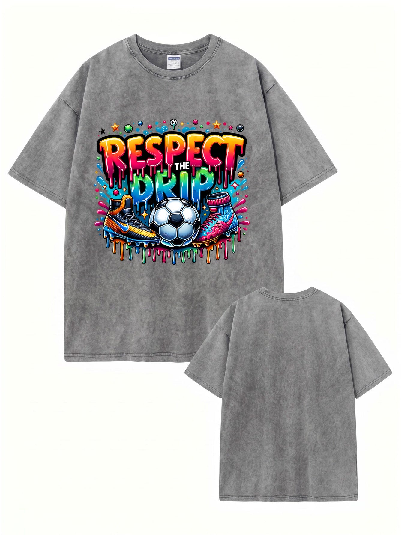 Respect The Drip Soccer Graphic Print Vintage Washed Cotton T-Shirt