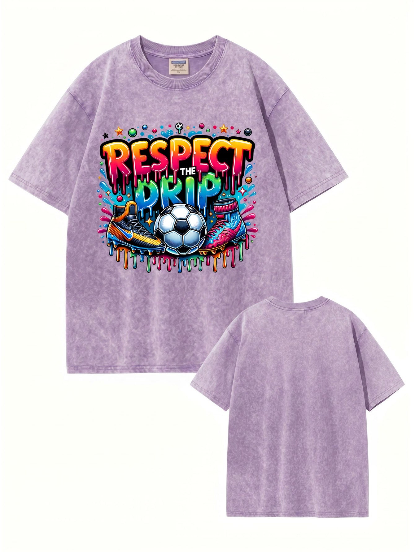 Respect The Drip Soccer Graphic Print Vintage Washed Cotton T-Shirt