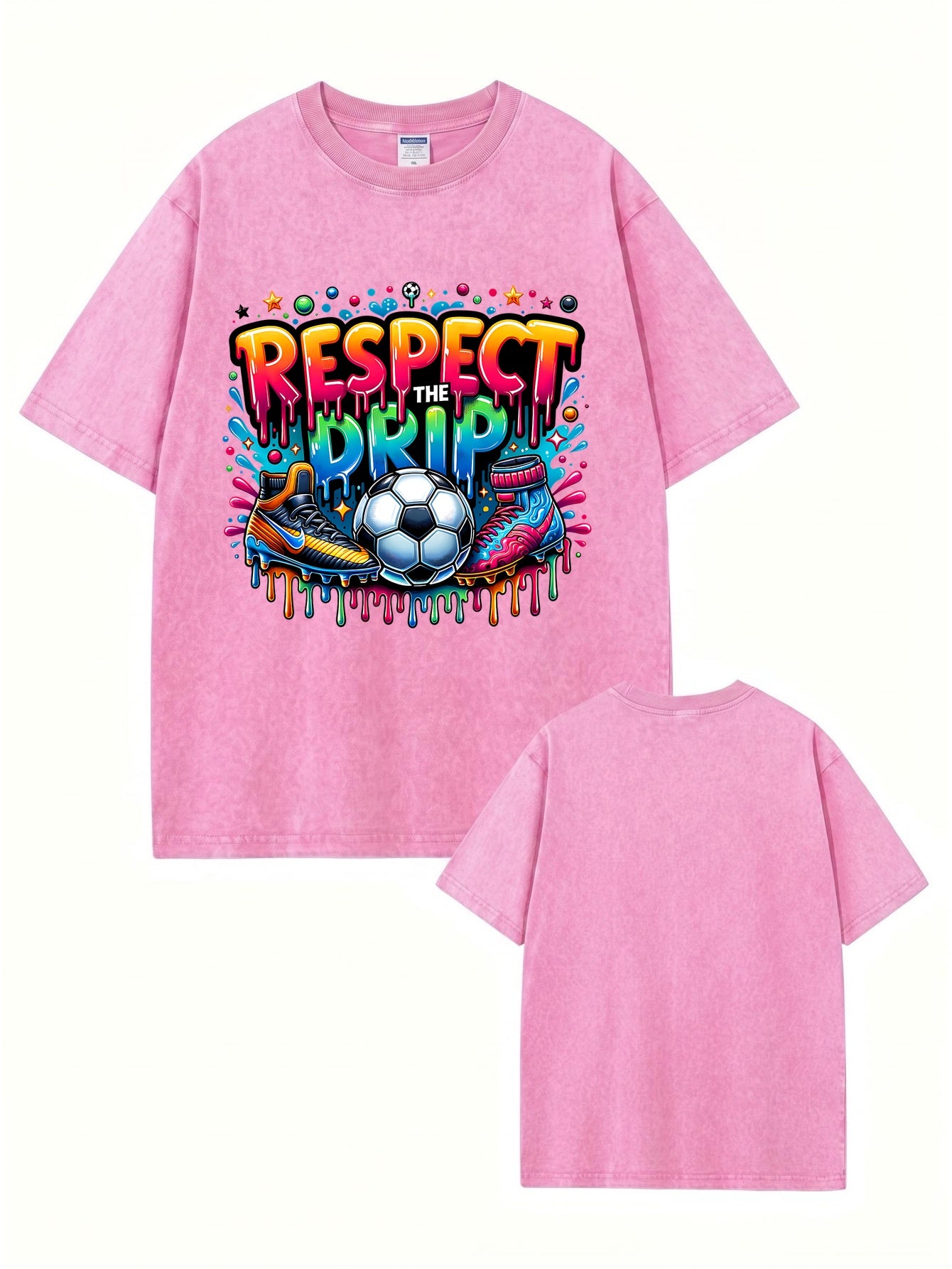 Respect The Drip Soccer Graphic Print Vintage Washed Cotton T-Shirt
