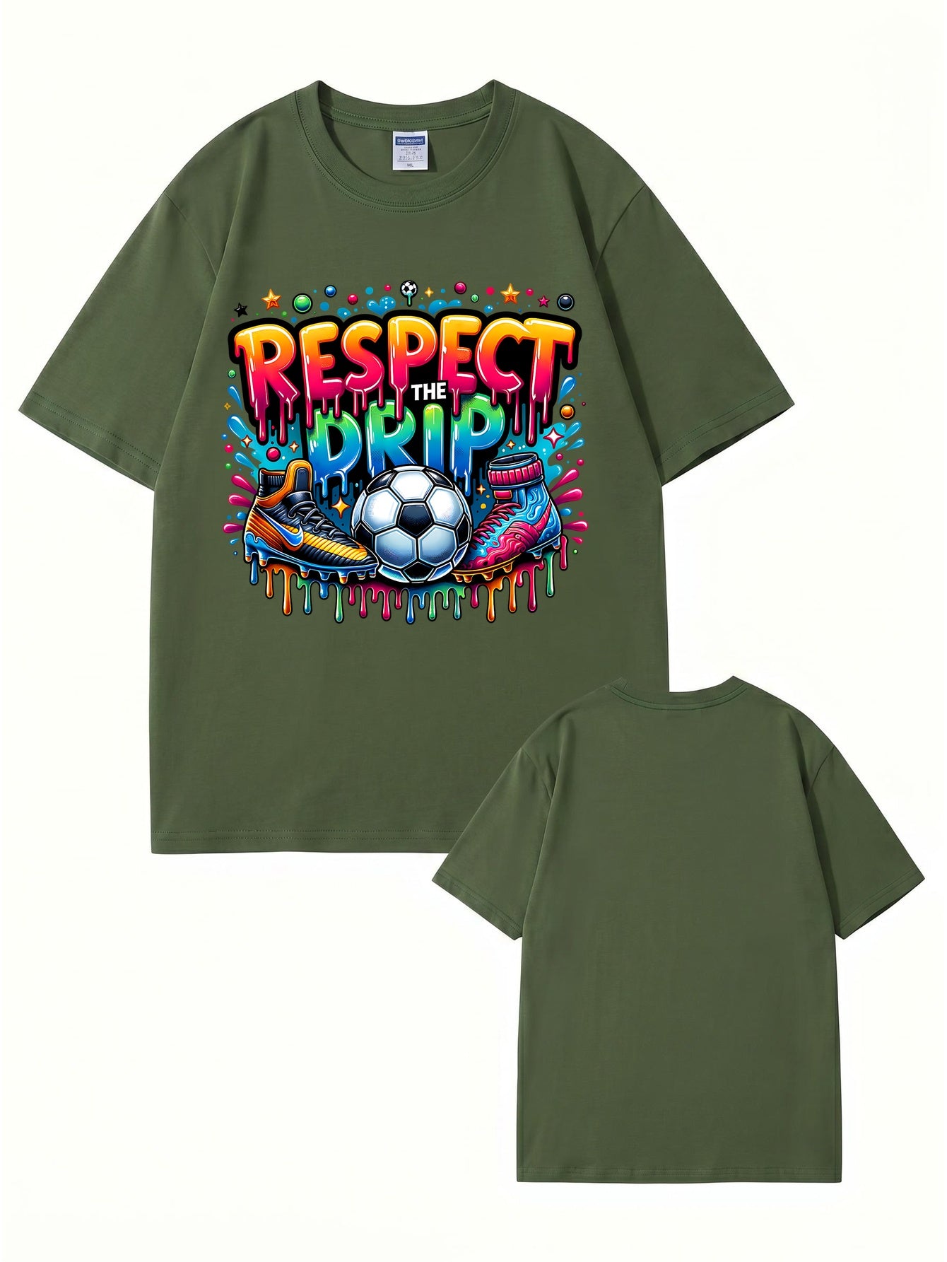 Respect The Drip Soccer Graphic Print T-Shirt - 22 Colors
