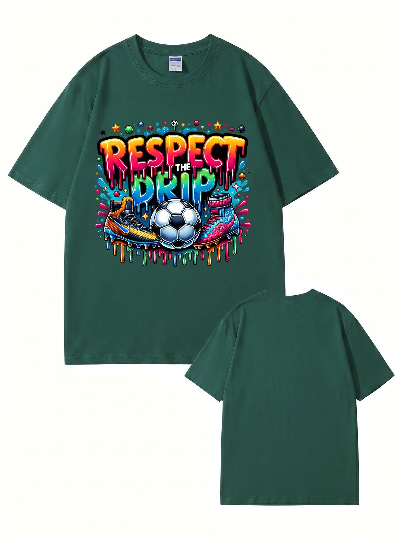 Respect The Drip Soccer Graphic Print T-Shirt - 22 Colors