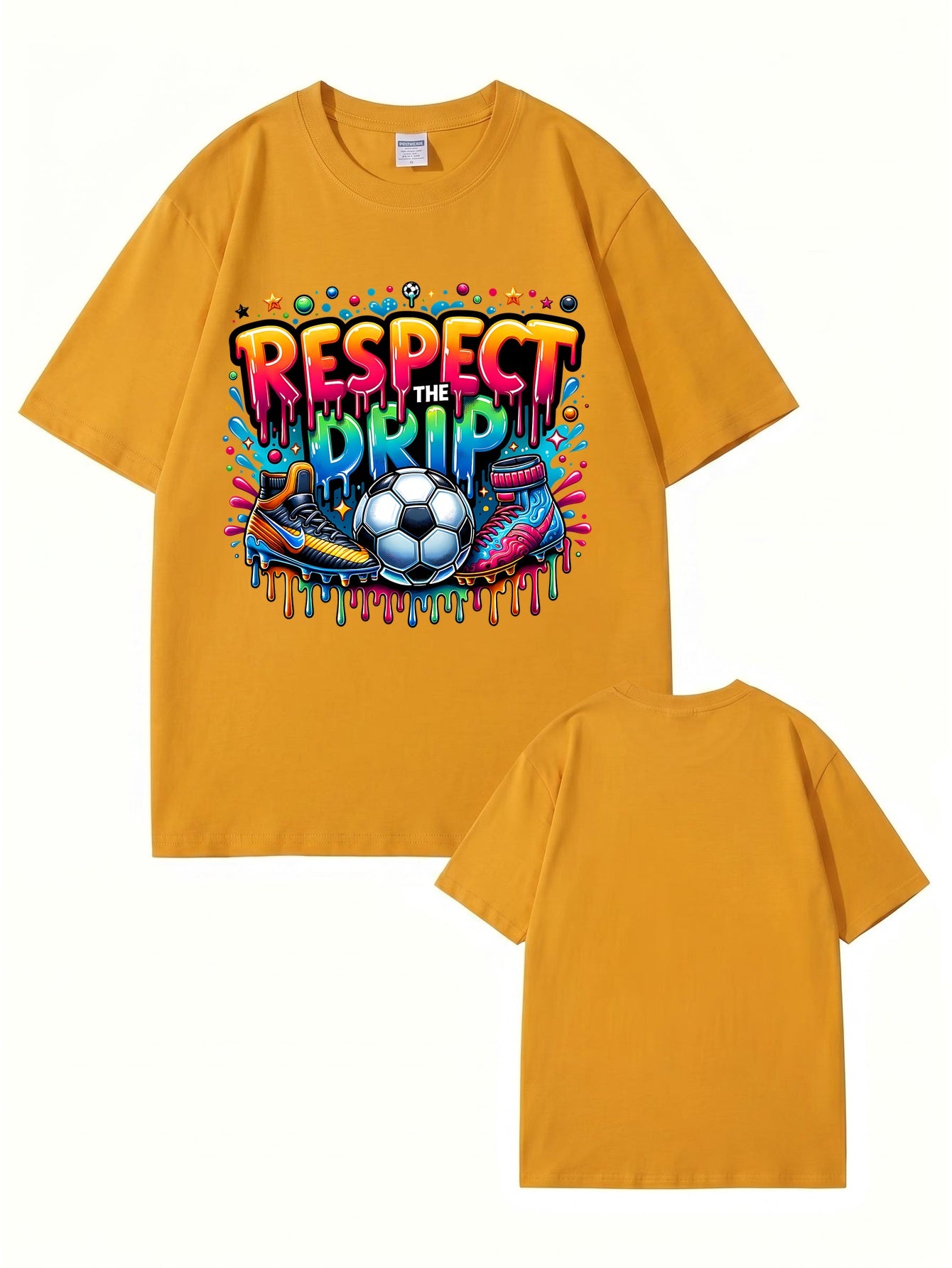Respect The Drip Soccer Graphic Print T-Shirt - 22 Colors