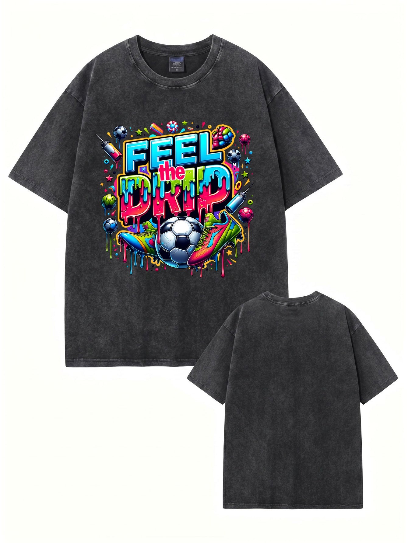 Feel The Drip Soccer Graphic Vintage Washed Cotton T-Shirt
