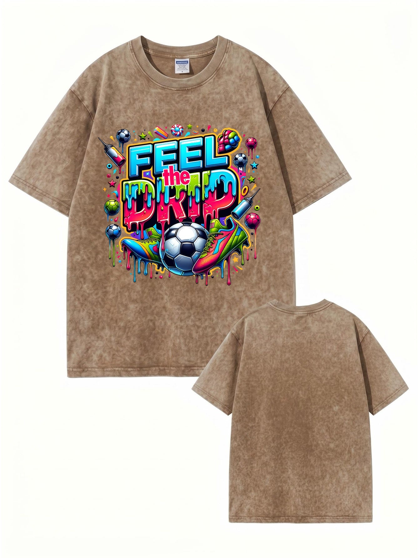 Feel The Drip Soccer Graphic Vintage Washed Cotton T-Shirt
