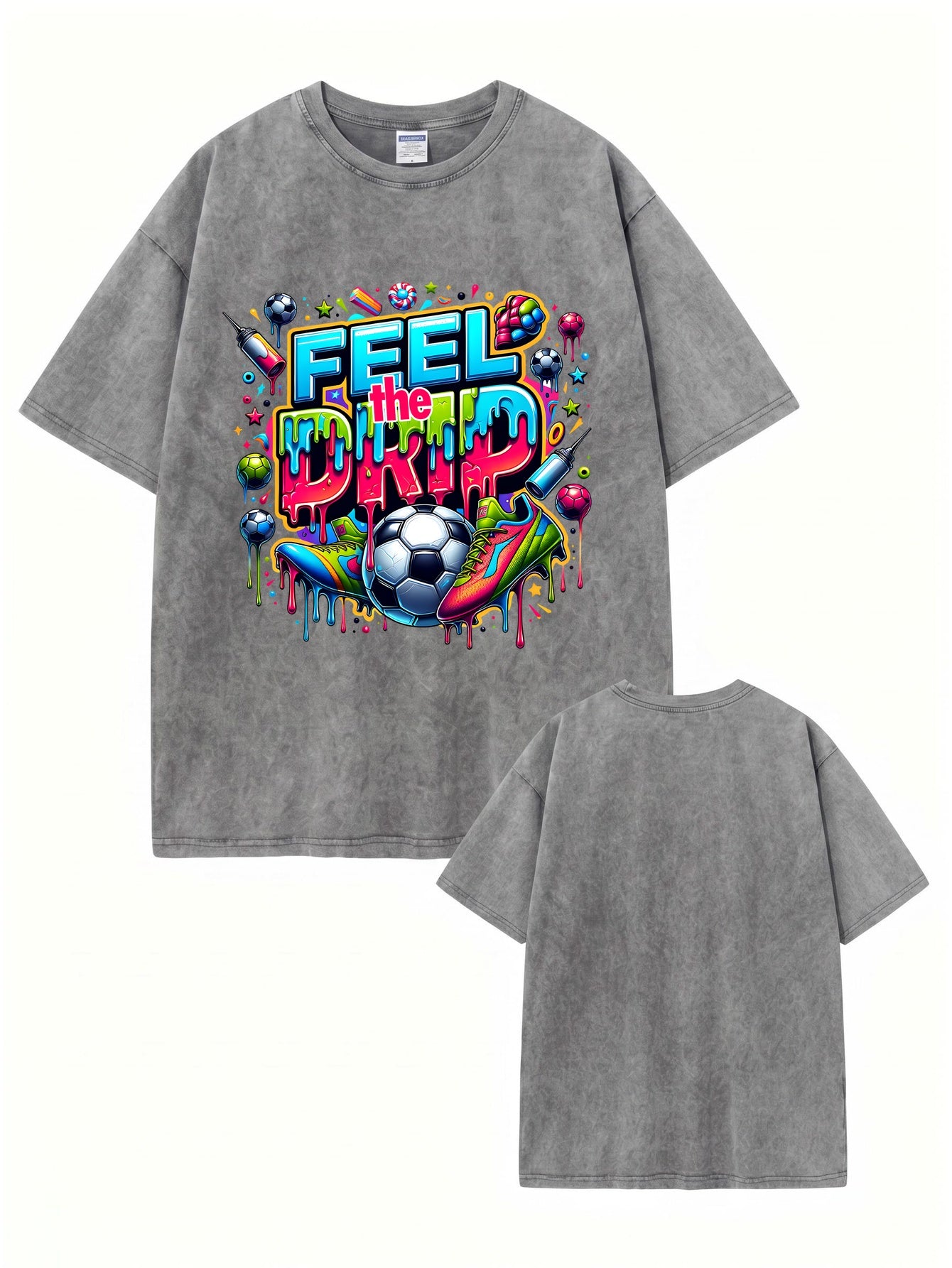 Feel The Drip Soccer Graphic Vintage Washed Cotton T-Shirt