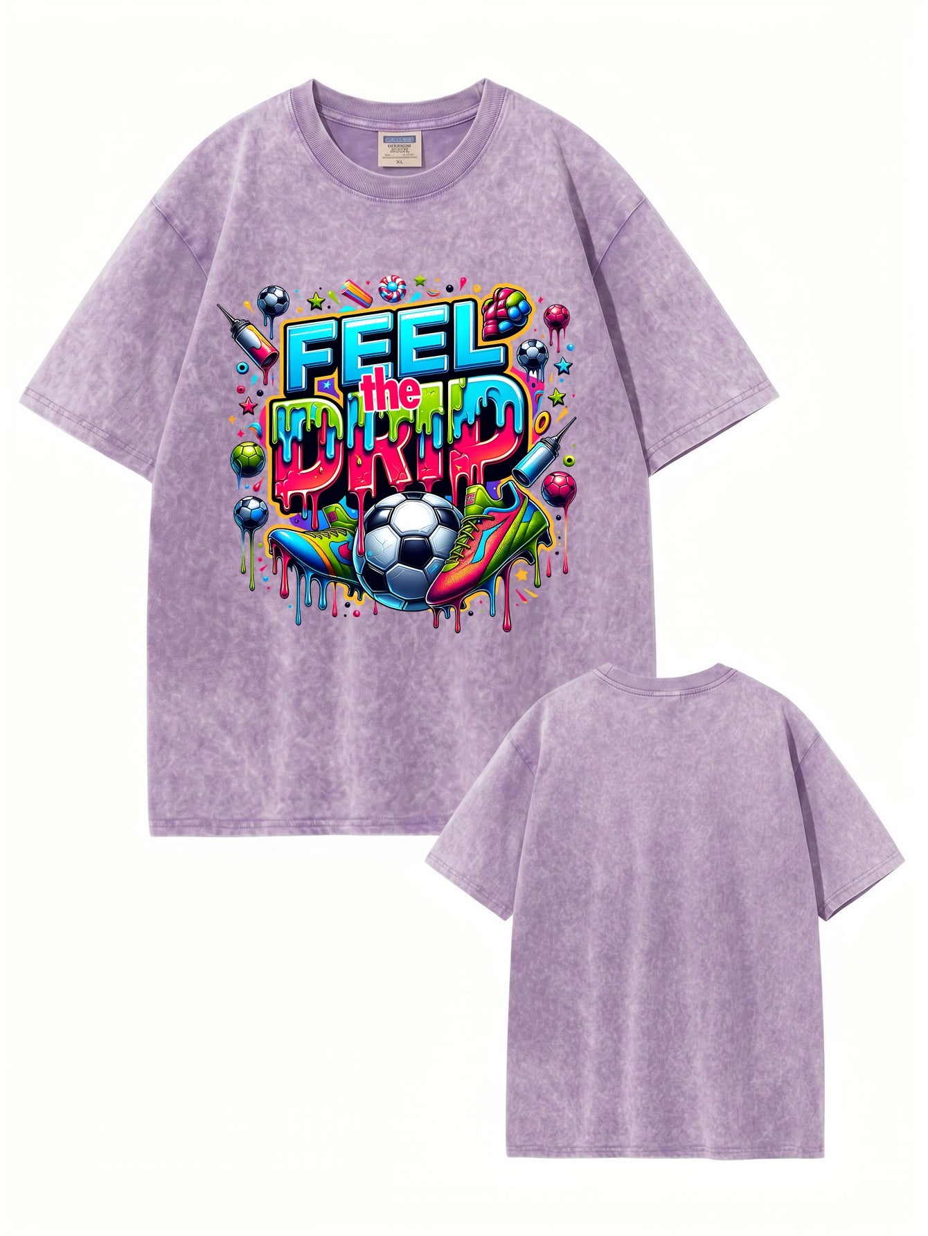 Feel The Drip Soccer Graphic Vintage Washed Cotton T-Shirt