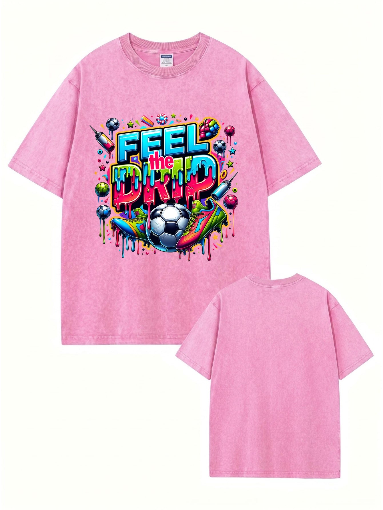 Feel The Drip Soccer Graphic Vintage Washed Cotton T-Shirt