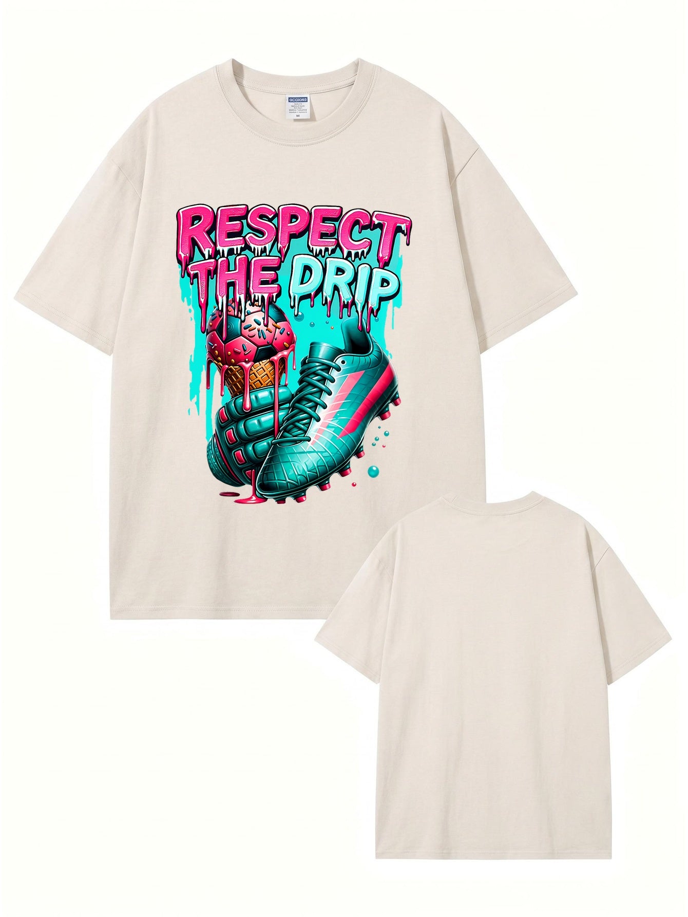 Respect The Drip Soccer Graphic Vintage Washed Heavyweight Cotton T-Shirt