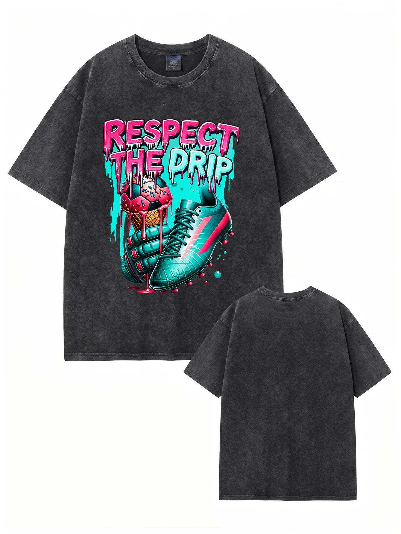 Respect The Drip Soccer Graphic Vintage Washed Heavyweight Cotton T-Shirt