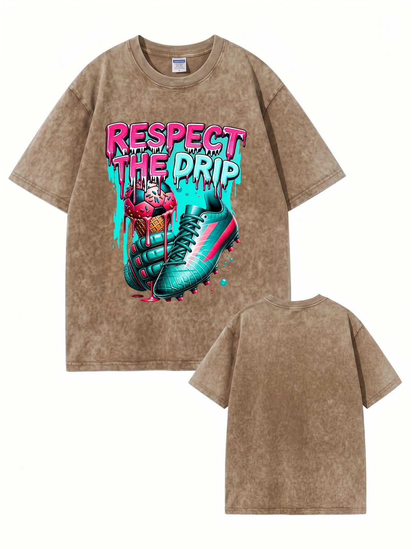 Respect The Drip Soccer Graphic Vintage Washed Heavyweight Cotton T-Shirt
