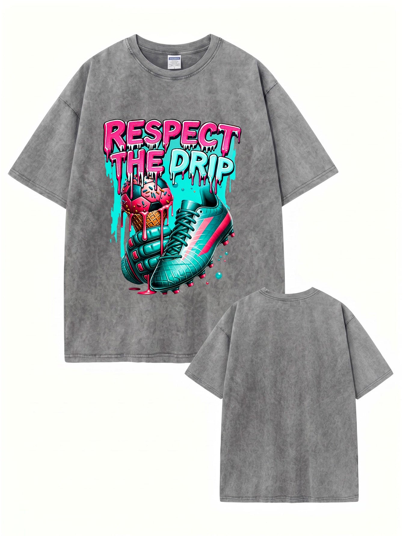 Respect The Drip Soccer Graphic Vintage Washed Heavyweight Cotton T-Shirt