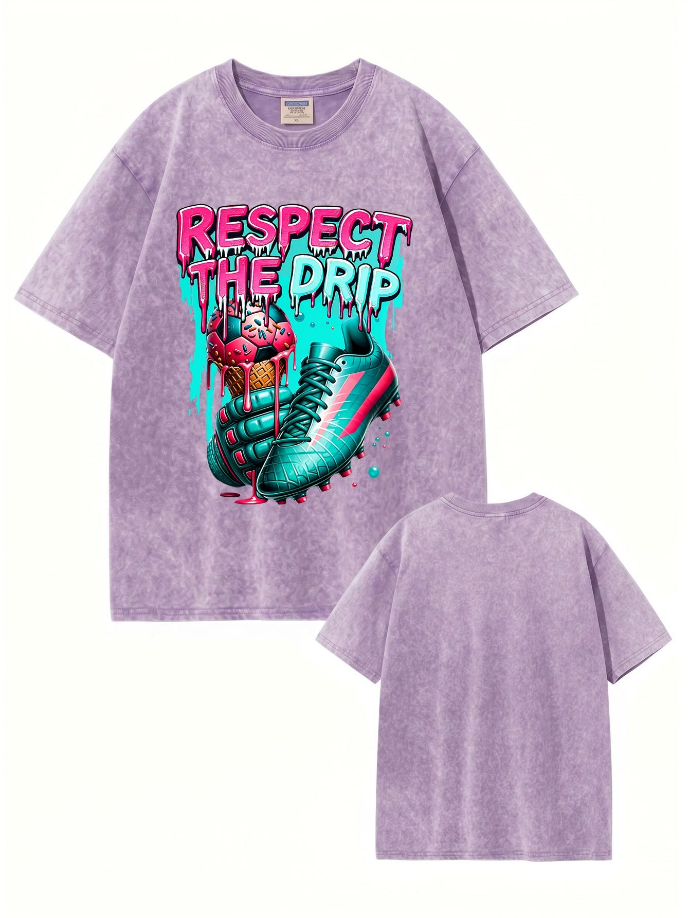 Respect The Drip Soccer Graphic Vintage Washed Heavyweight Cotton T-Shirt