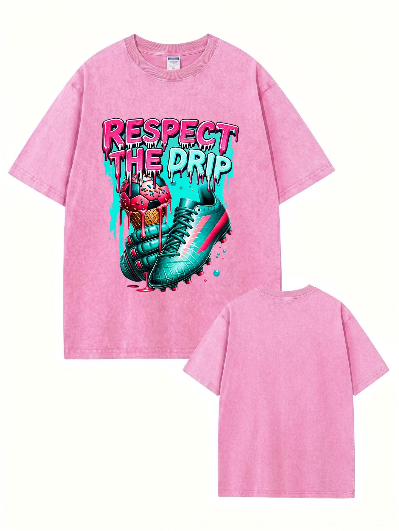 Respect The Drip Soccer Graphic Vintage Washed Heavyweight Cotton T-Shirt