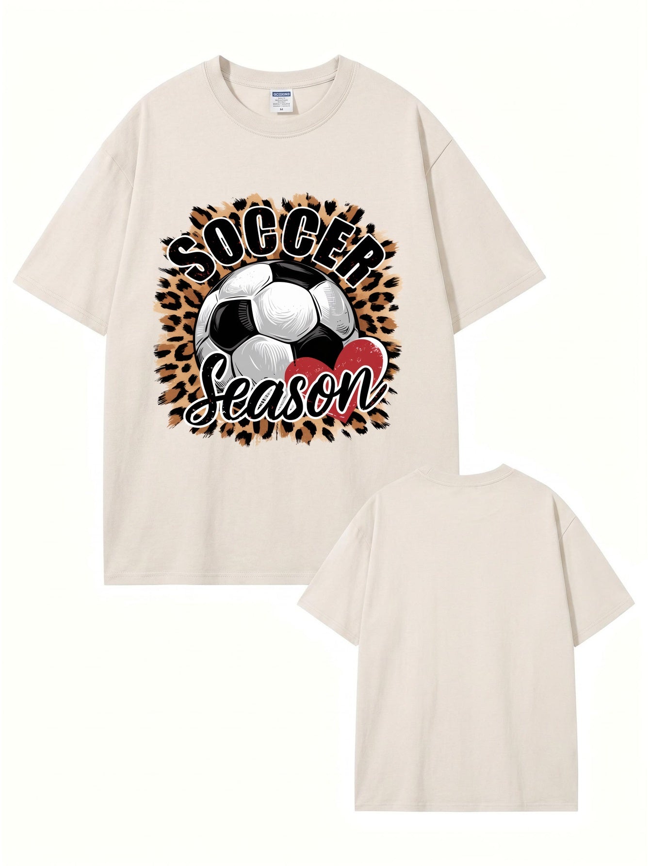 Soccer Season Leopard Heart Graphic Vintage Washed Cotton T-Shirt