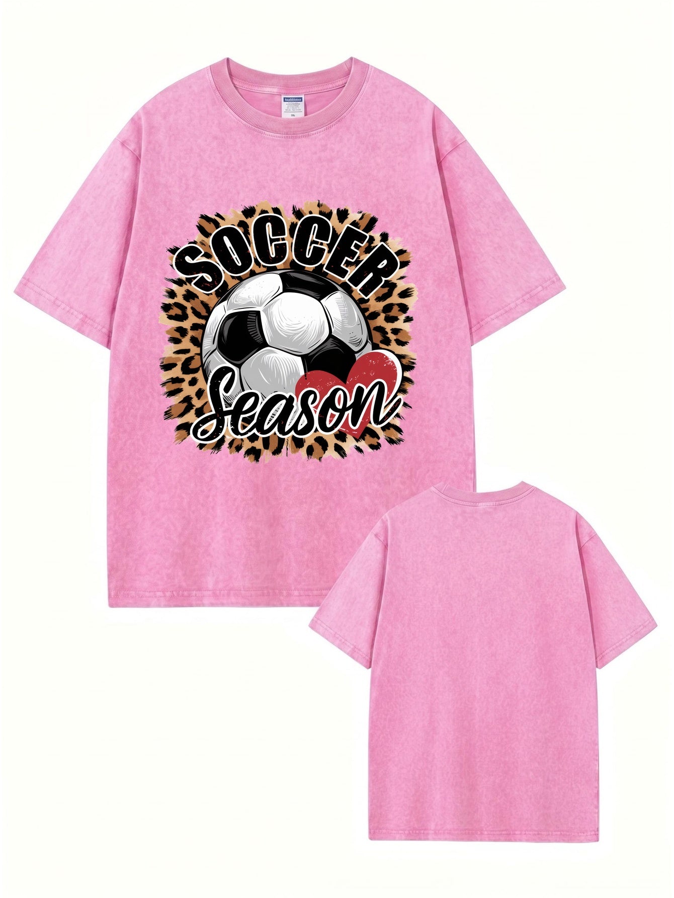 Soccer Season Leopard Heart Graphic Vintage Washed Cotton T-Shirt