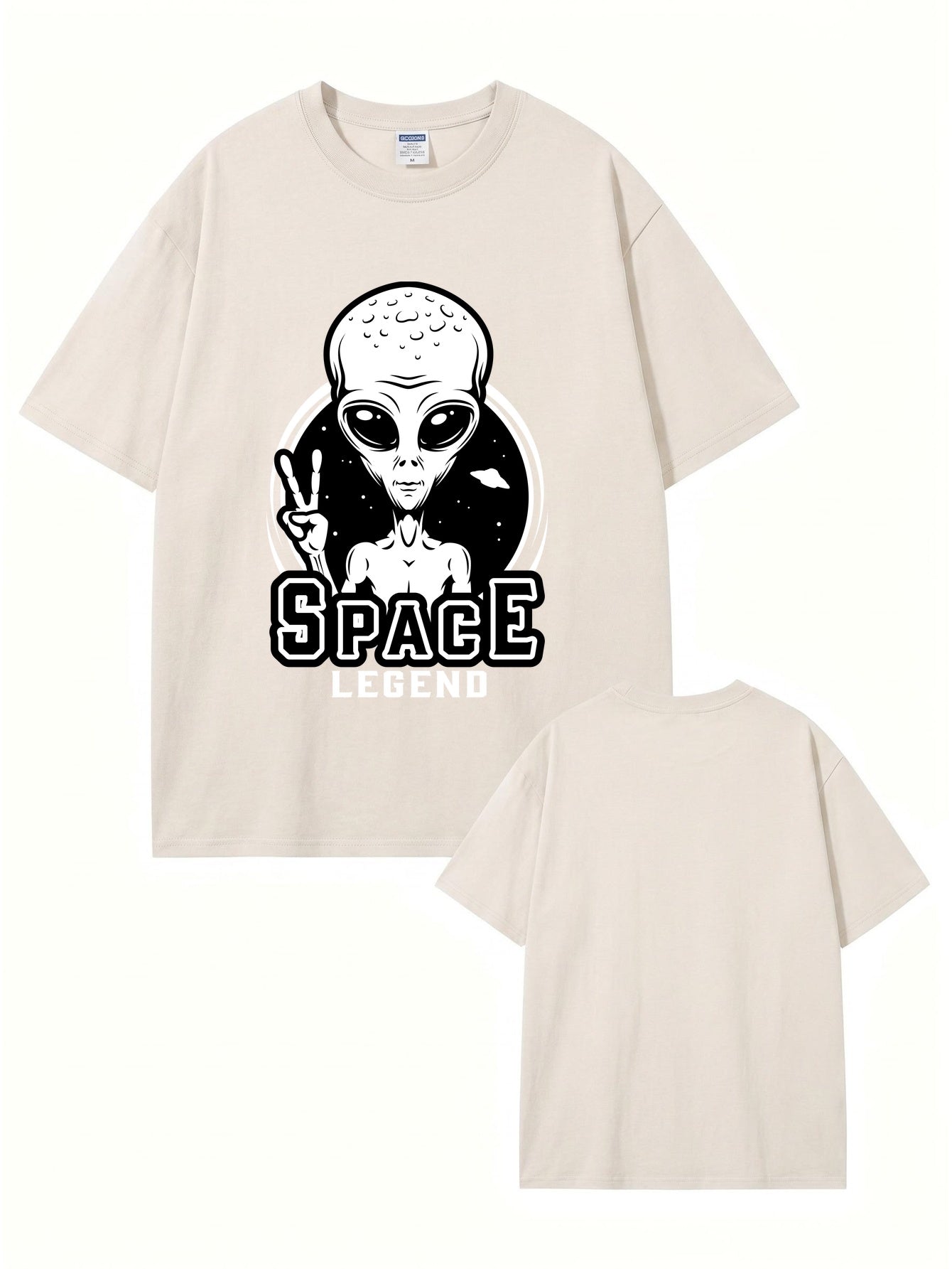 Space Legend Alien Graphic Vintage Washed Heavyweight Cotton T-Shirt