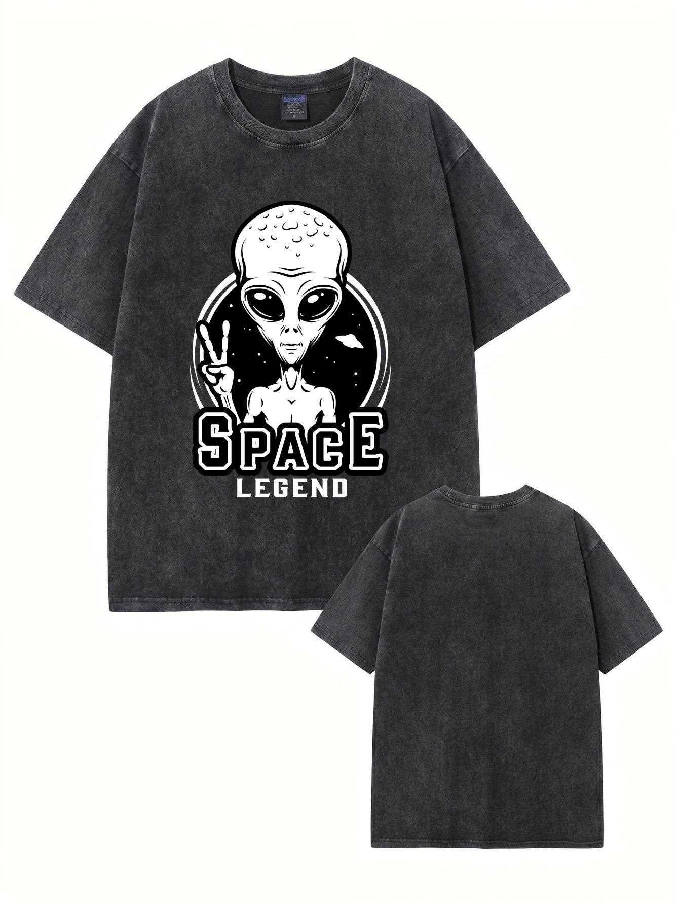 Space Legend Alien Graphic Vintage Washed Heavyweight Cotton T-Shirt