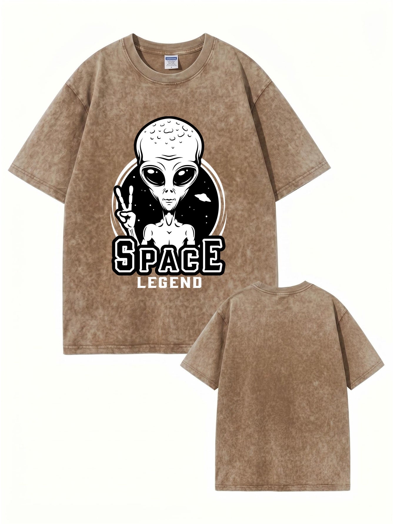 Space Legend Alien Graphic Vintage Washed Heavyweight Cotton T-Shirt
