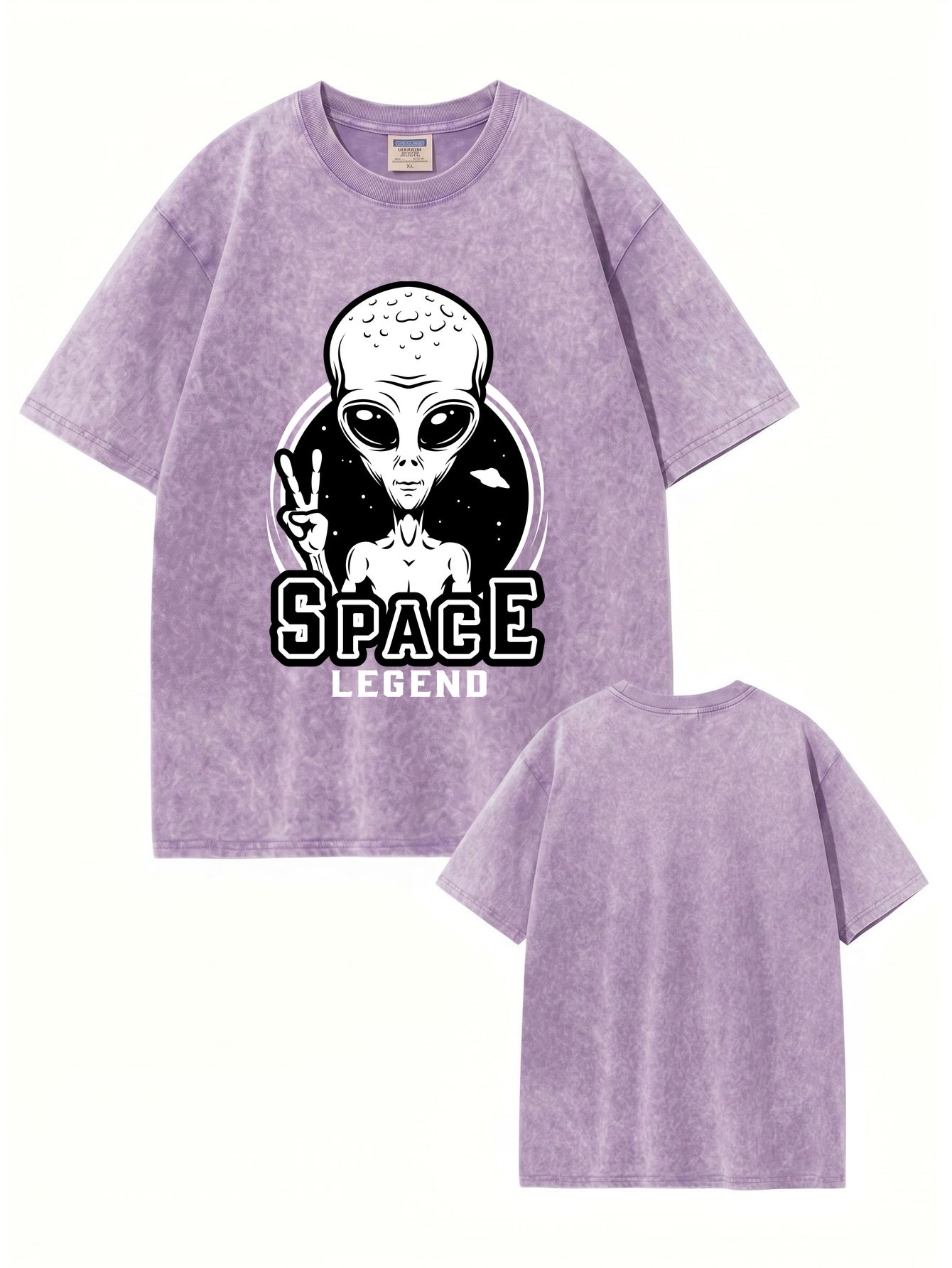 Space Legend Alien Graphic Vintage Washed Heavyweight Cotton T-Shirt