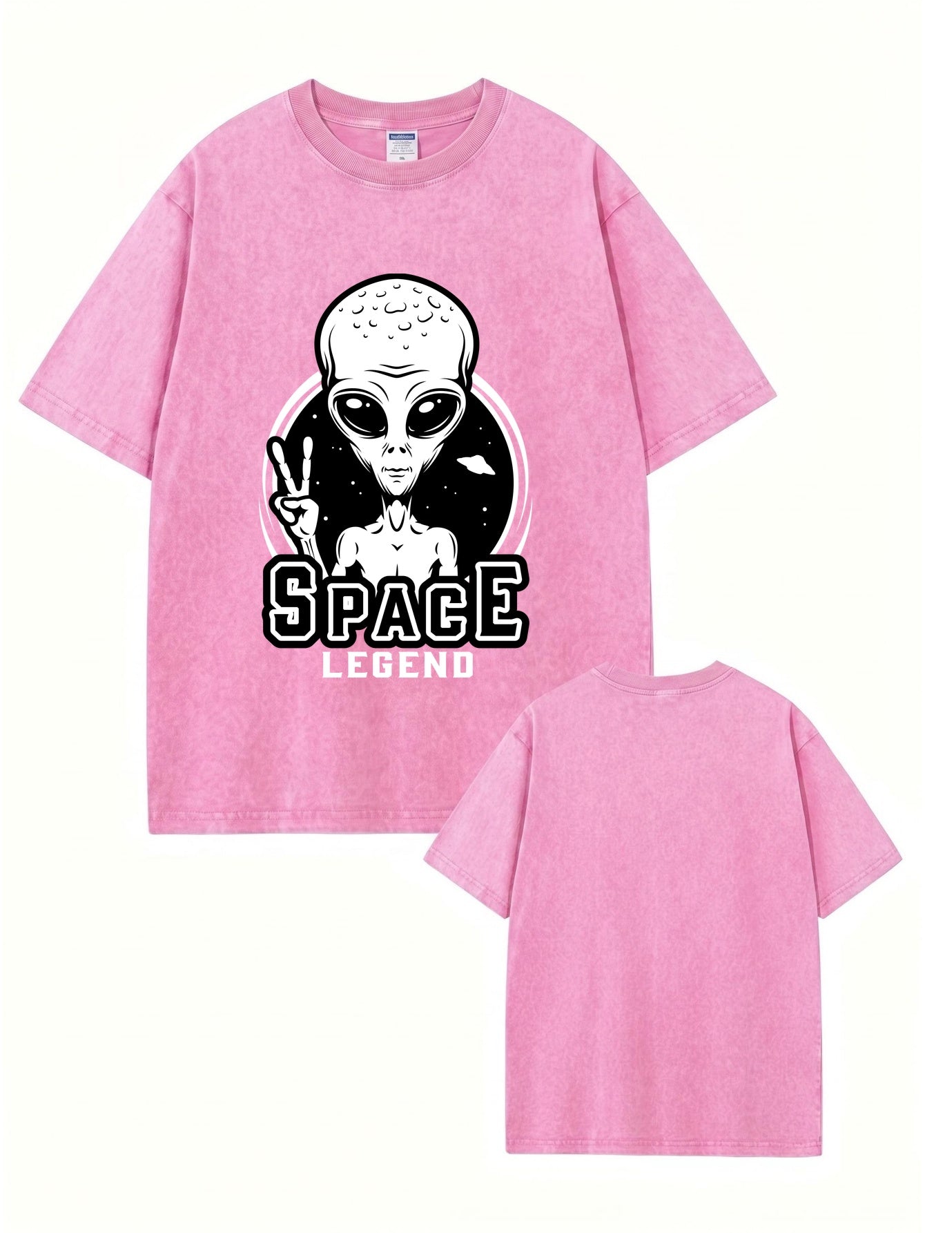 Space Legend Alien Graphic Vintage Washed Heavyweight Cotton T-Shirt