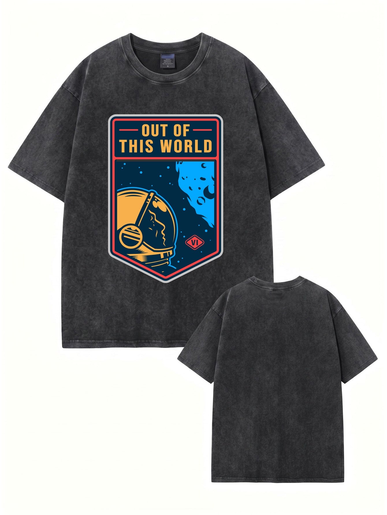 Out of This World Astronaut Graphic Vintage Washed Cotton T-Shirt