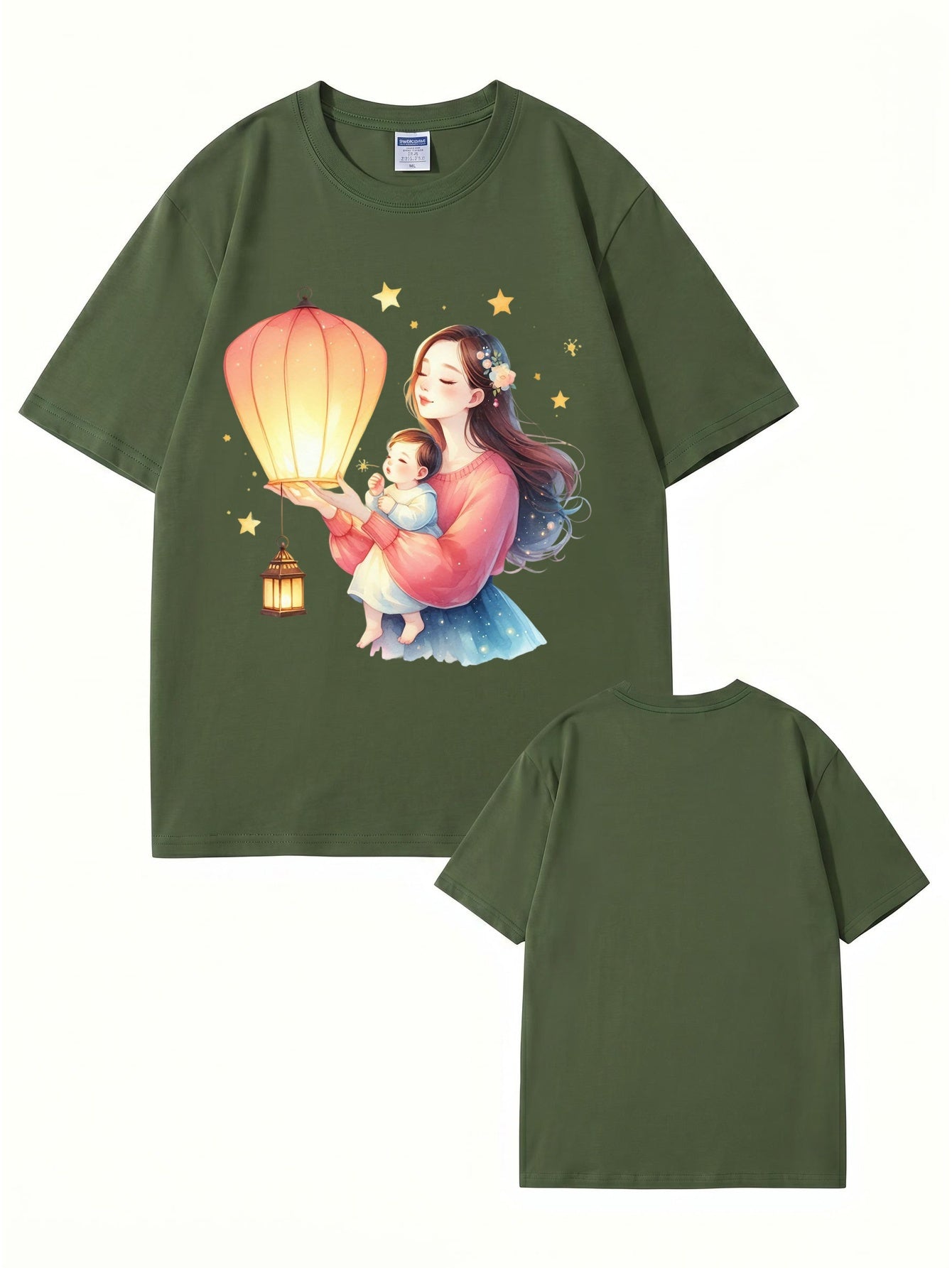 Mother and Baby Lantern Art Graphic T-Shirt | 100% Cotton Premium Tee