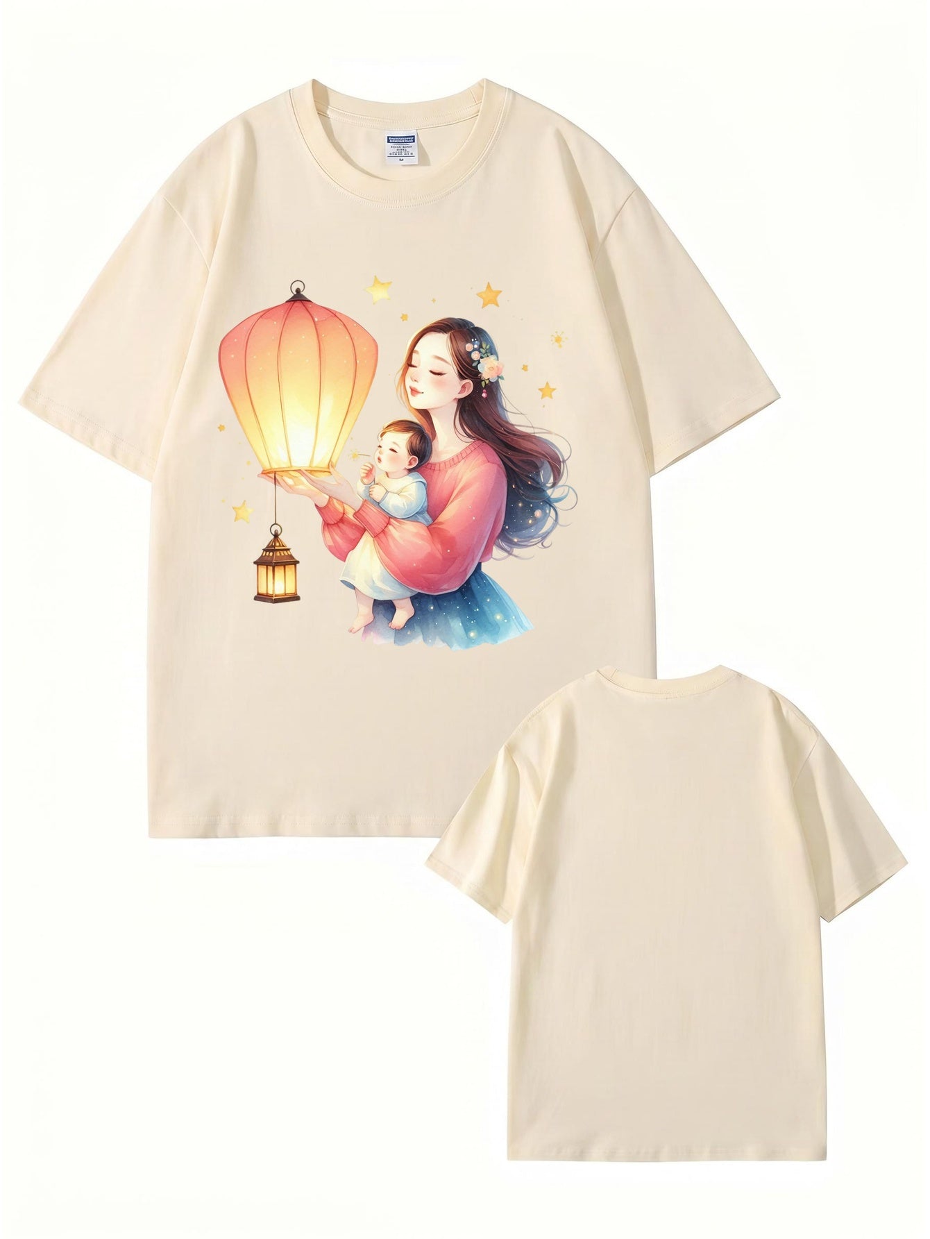 Mother and Baby Lantern Art Graphic T-Shirt | 100% Cotton Premium Tee