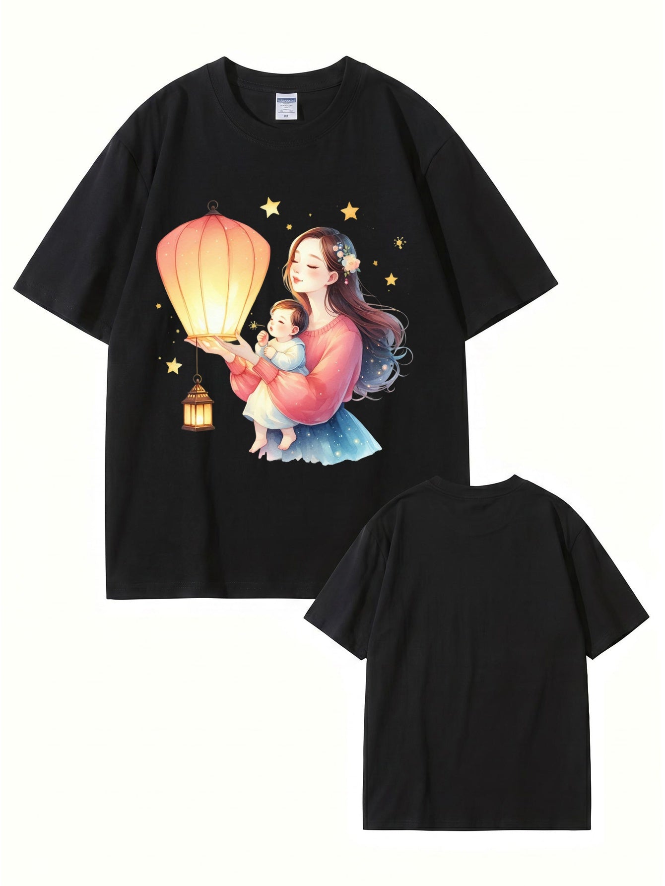 Mother and Baby Lantern Art Graphic T-Shirt | 100% Cotton Premium Tee