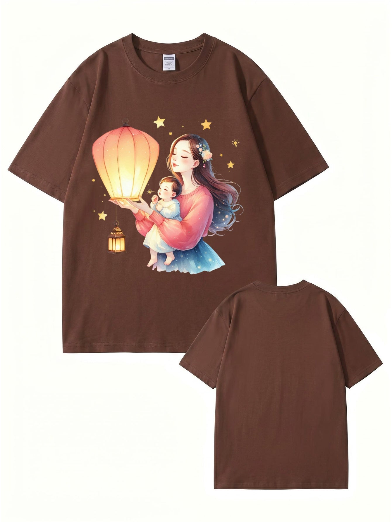 Mother and Baby Lantern Art Graphic T-Shirt | 100% Cotton Premium Tee