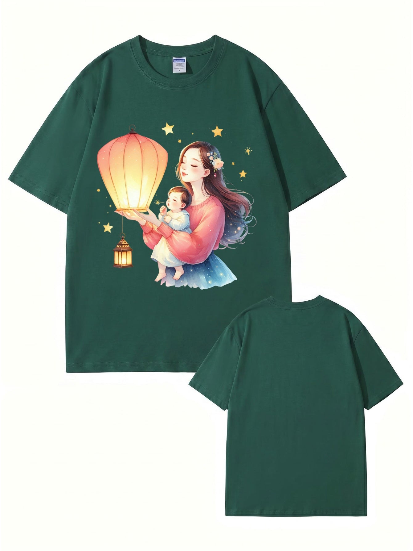 Mother and Baby Lantern Art Graphic T-Shirt | 100% Cotton Premium Tee