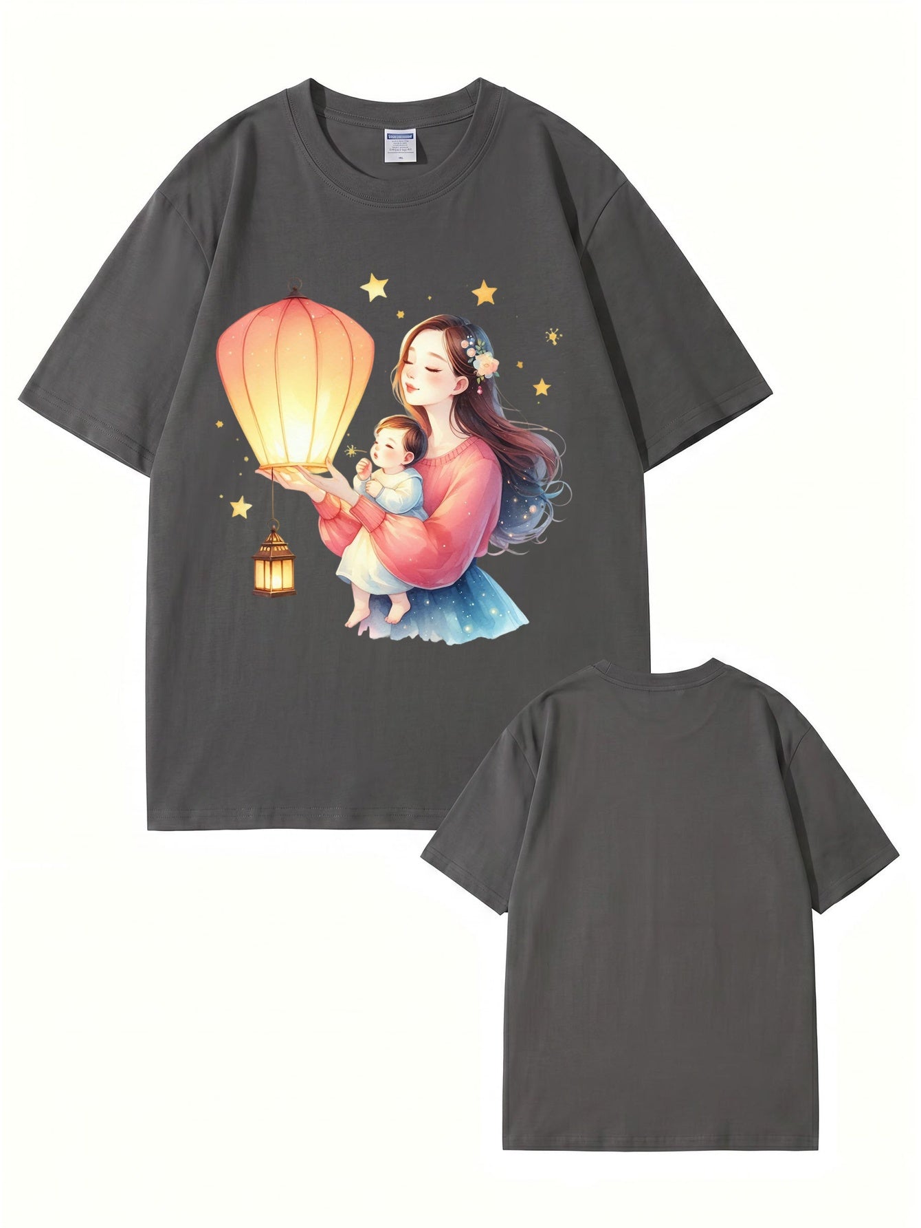 Mother and Baby Lantern Art Graphic T-Shirt | 100% Cotton Premium Tee