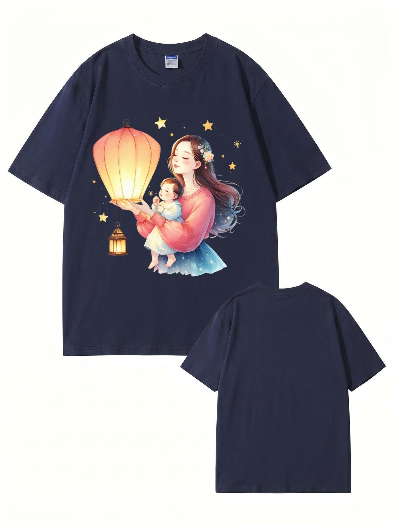 Mother and Baby Lantern Art Graphic T-Shirt | 100% Cotton Premium Tee