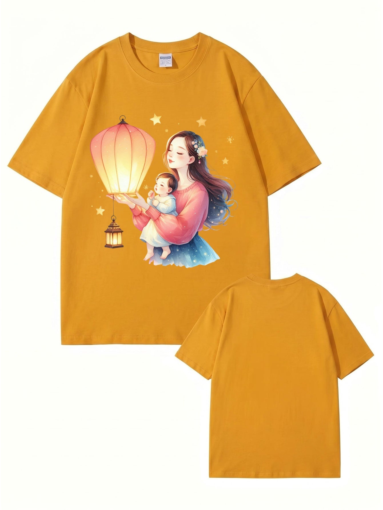 Mother and Baby Lantern Art Graphic T-Shirt | 100% Cotton Premium Tee