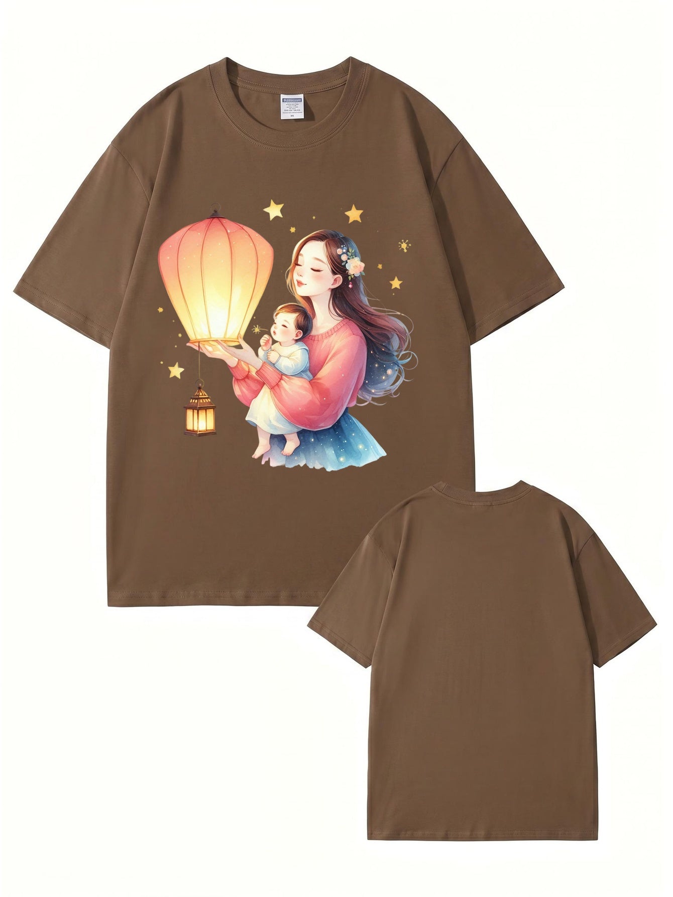 Mother and Baby Lantern Art Graphic T-Shirt | 100% Cotton Premium Tee