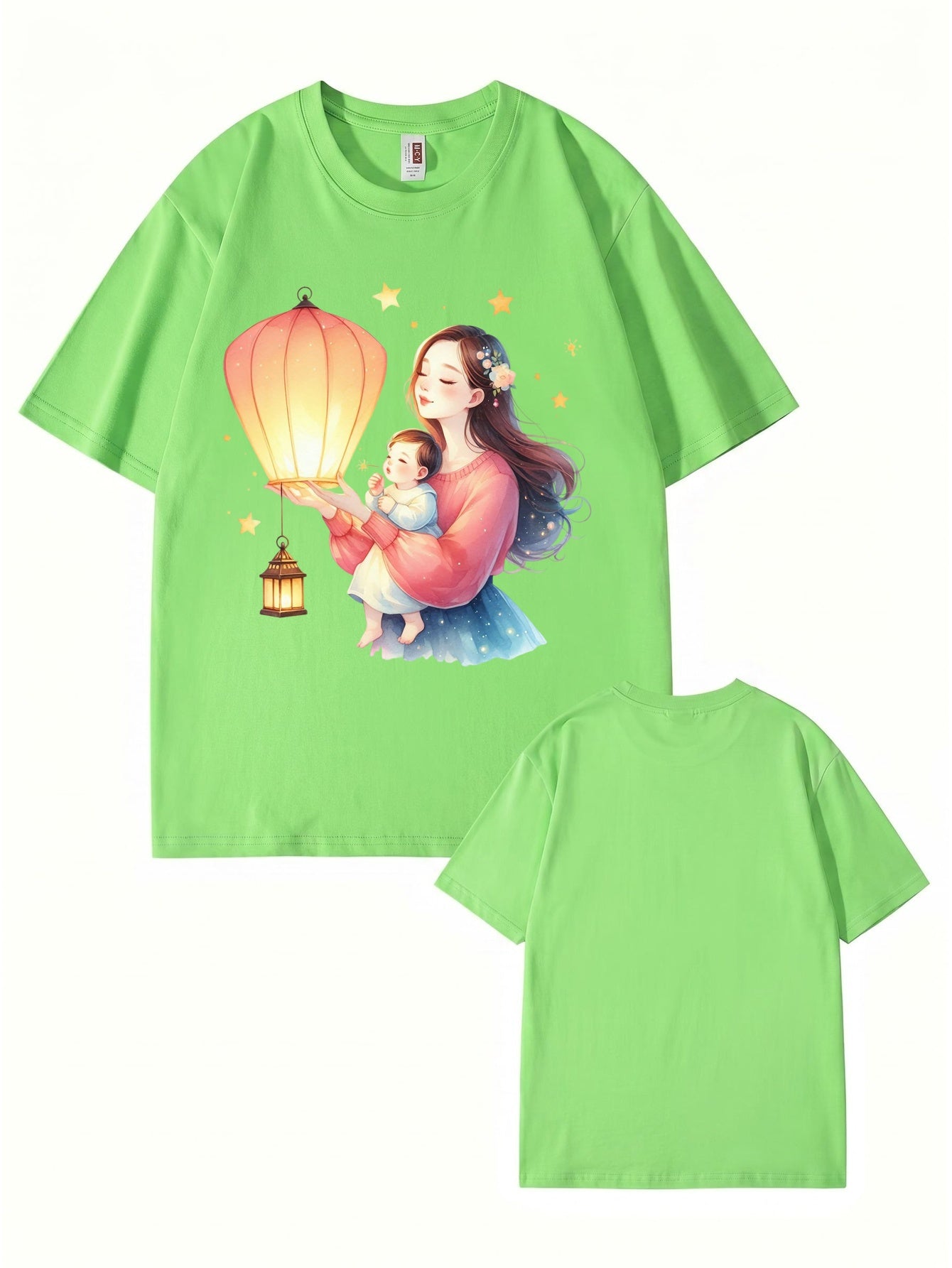 Mother and Baby Lantern Art Graphic T-Shirt | 100% Cotton Premium Tee