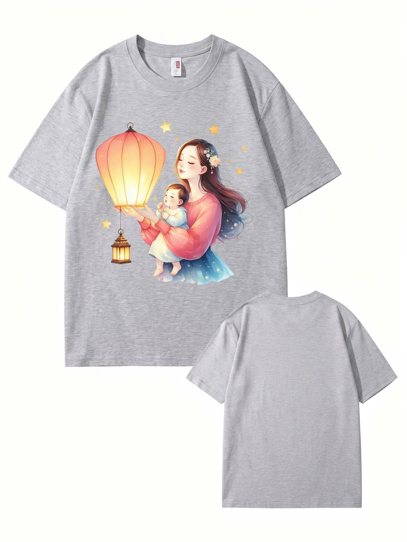 Mother and Baby Lantern Art Graphic T-Shirt | 100% Cotton Premium Tee