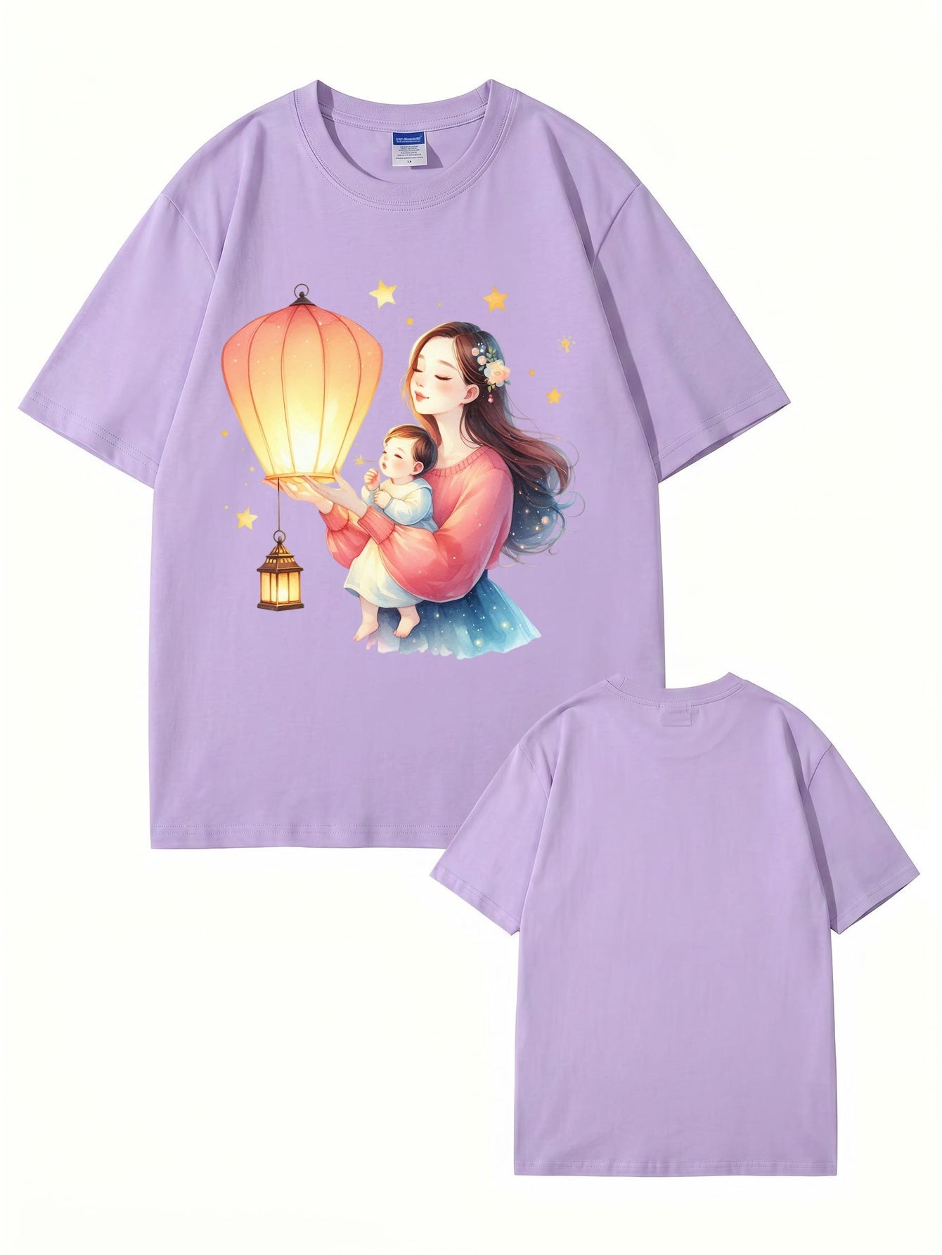 Mother and Baby Lantern Art Graphic T-Shirt | 100% Cotton Premium Tee