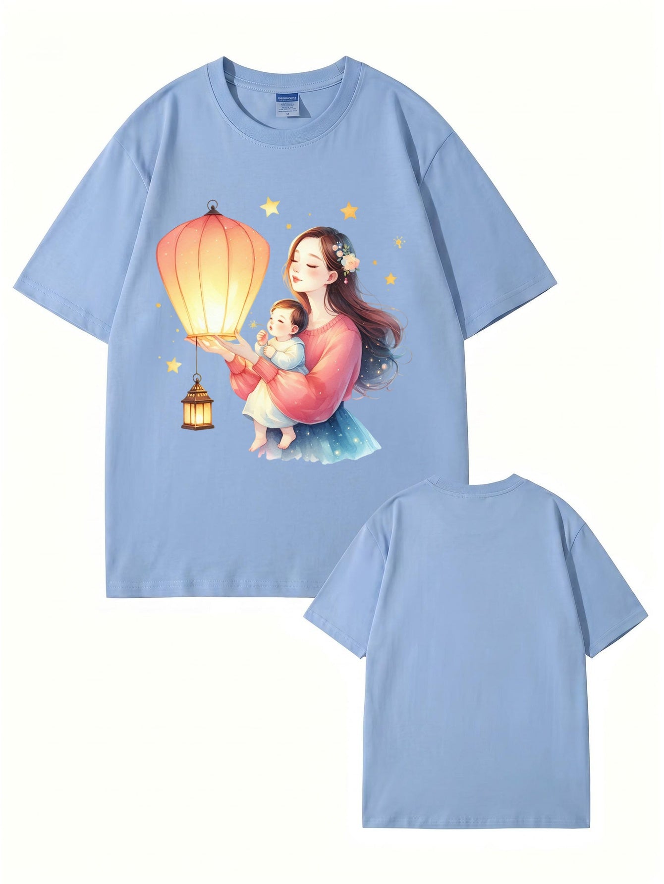 Mother and Baby Lantern Art Graphic T-Shirt | 100% Cotton Premium Tee