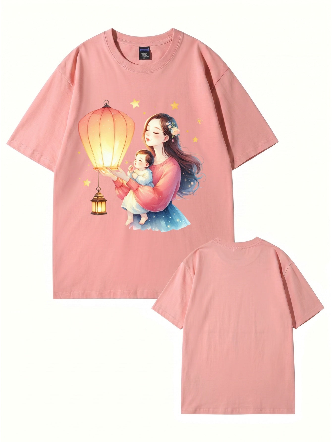 Mother and Baby Lantern Art Graphic T-Shirt | 100% Cotton Premium Tee