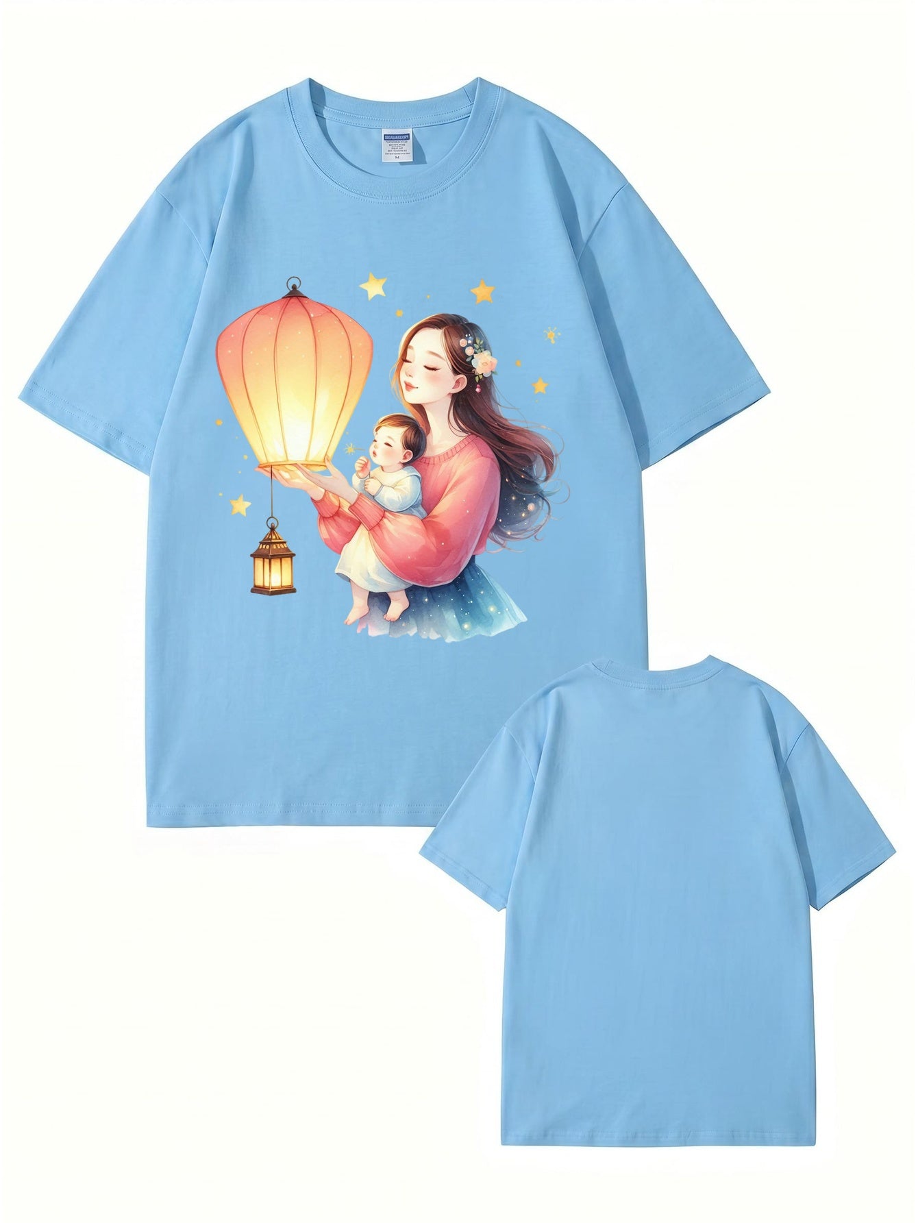 Mother and Baby Lantern Art Graphic T-Shirt | 100% Cotton Premium Tee