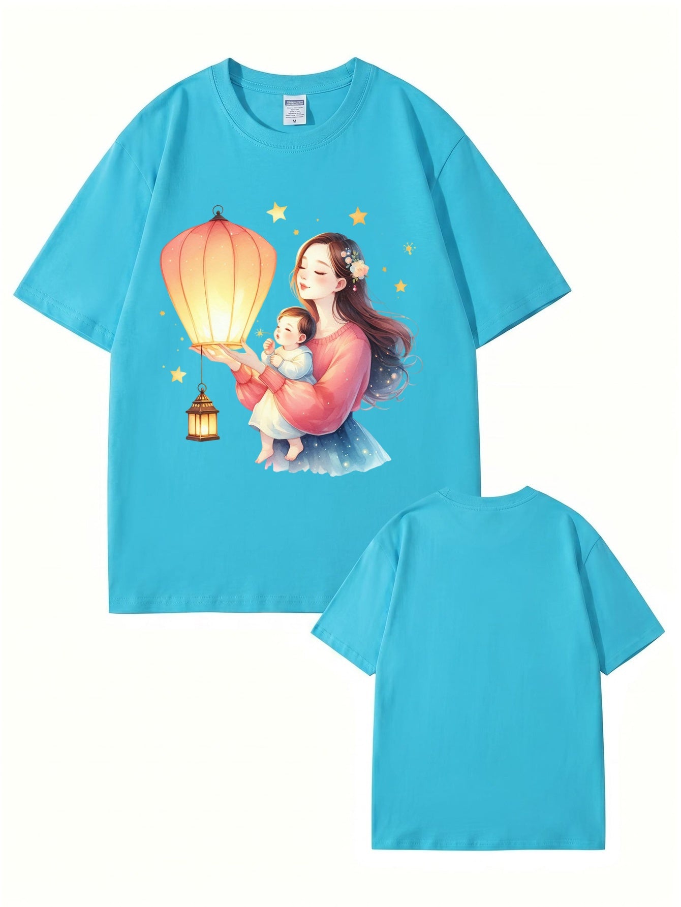 Mother and Baby Lantern Art Graphic T-Shirt | 100% Cotton Premium Tee
