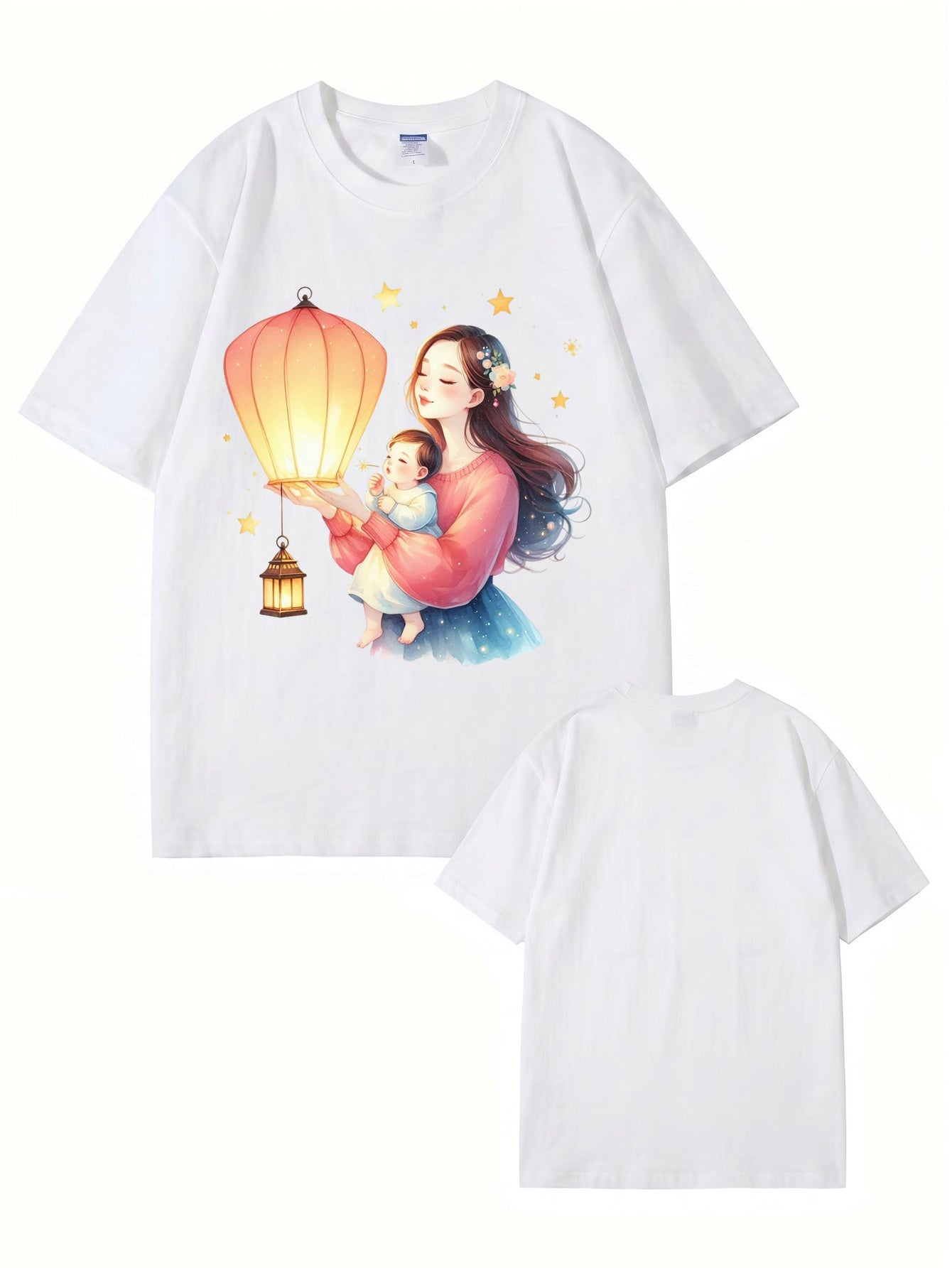 Mother and Baby Lantern Art Graphic T-Shirt | 100% Cotton Premium Tee