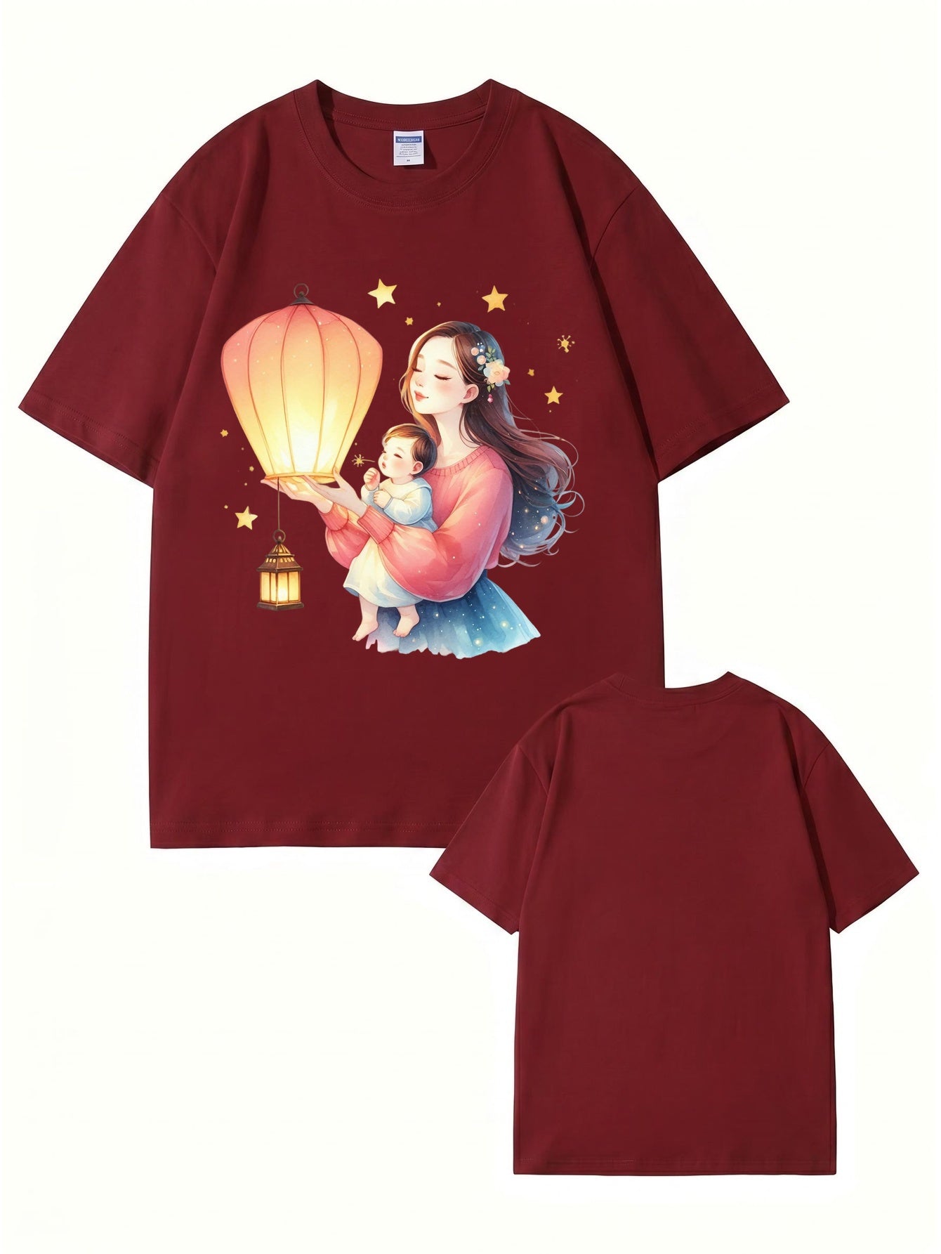 Mother and Baby Lantern Art Graphic T-Shirt | 100% Cotton Premium Tee