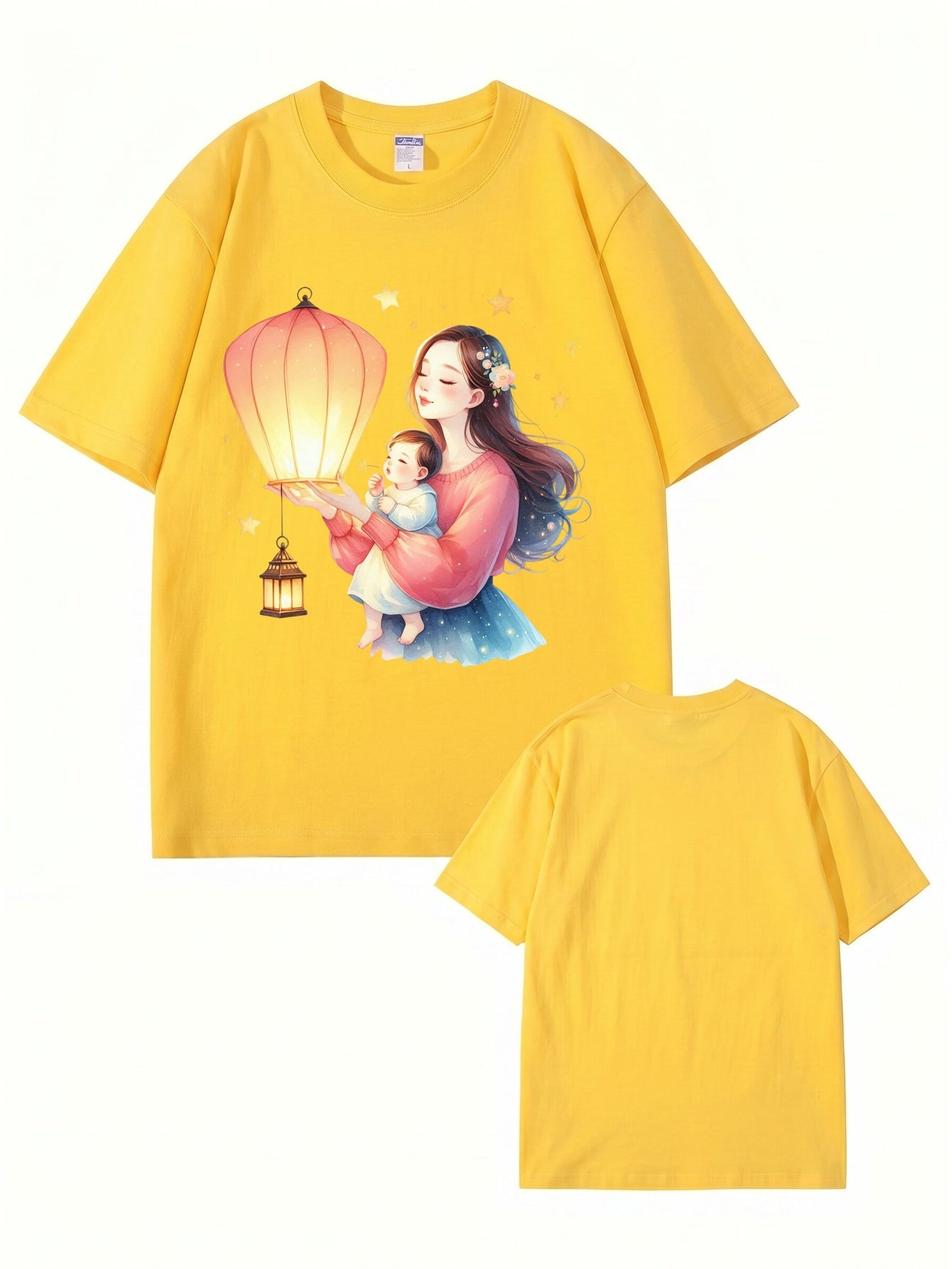 Mother and Baby Lantern Art Graphic T-Shirt | 100% Cotton Premium Tee