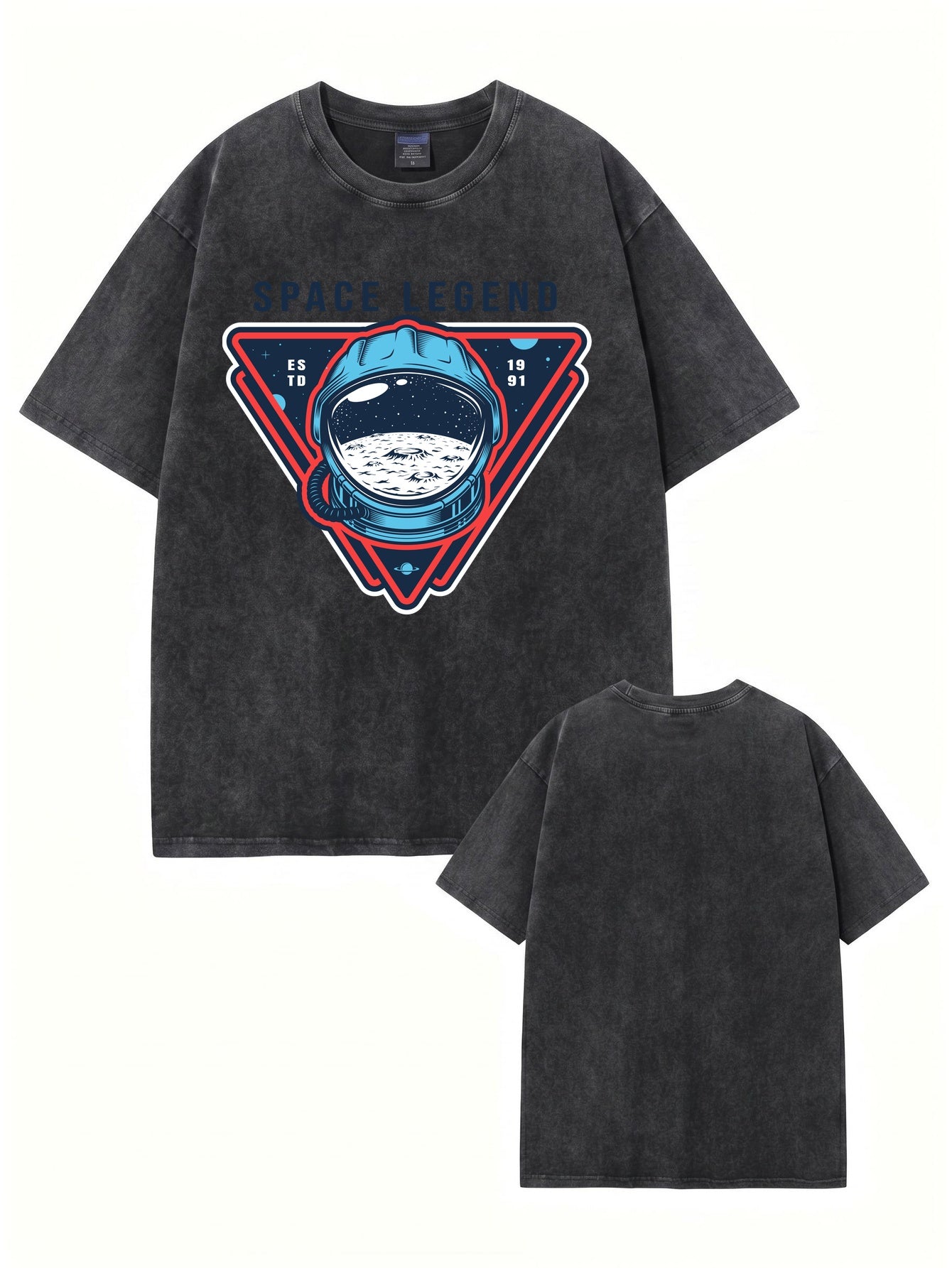 Space Legend Vintage Washed Graphic T-Shirt - Astronaut Moon Print